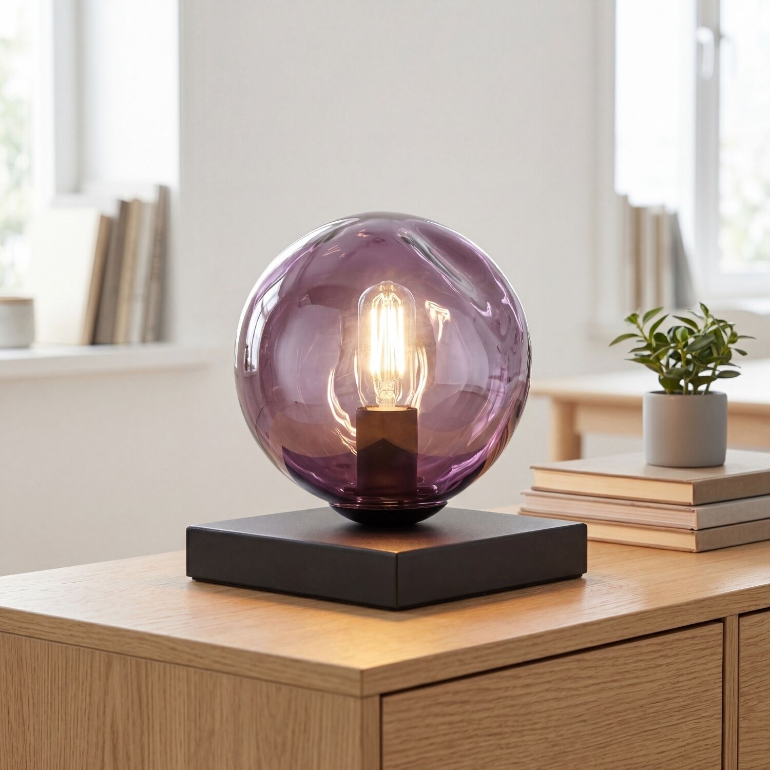 Tischleuchte Lila Glas verspiegelt E14 17,5 cm Metall