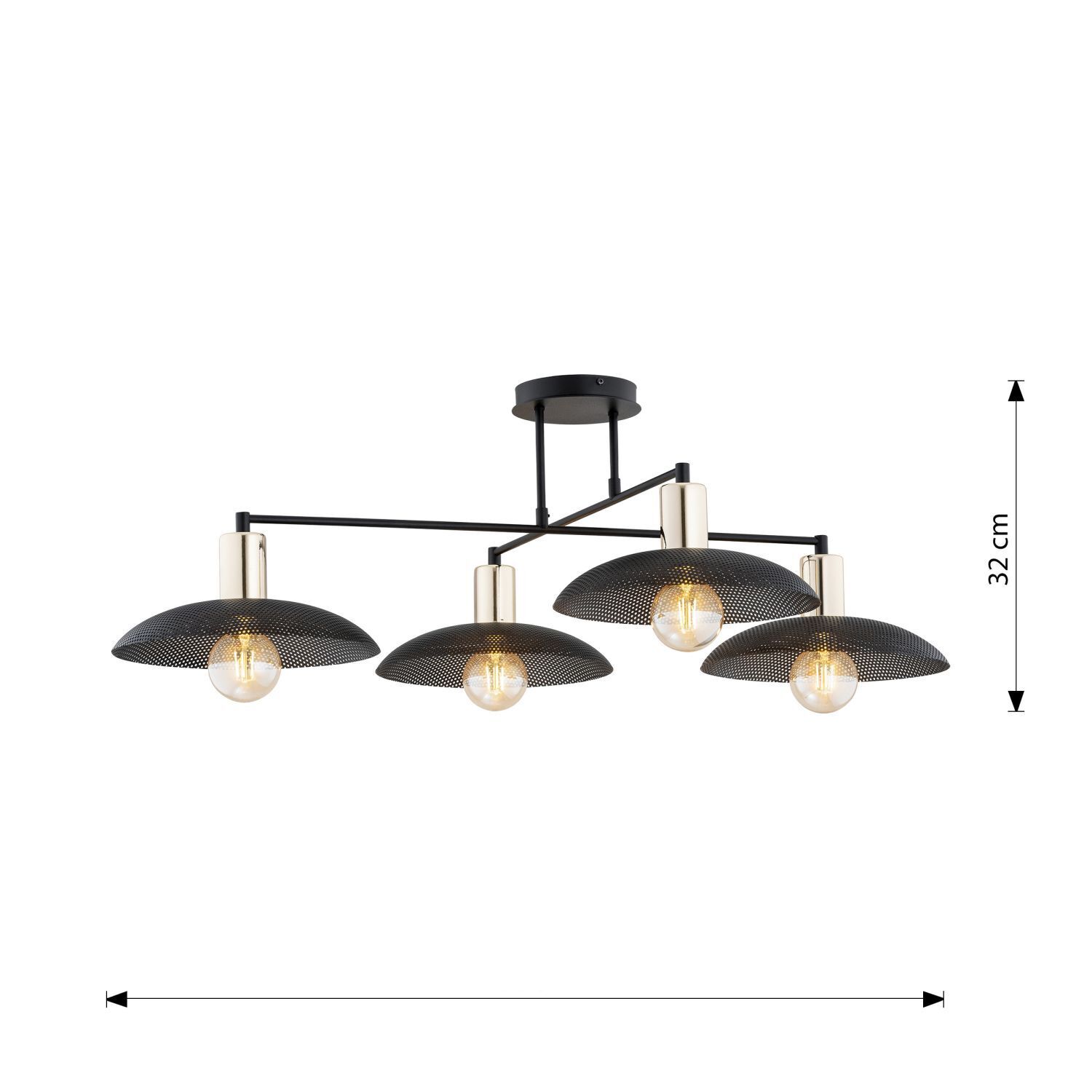 Plafonnier grand 100 cm de long en noir or 4x E27 métal