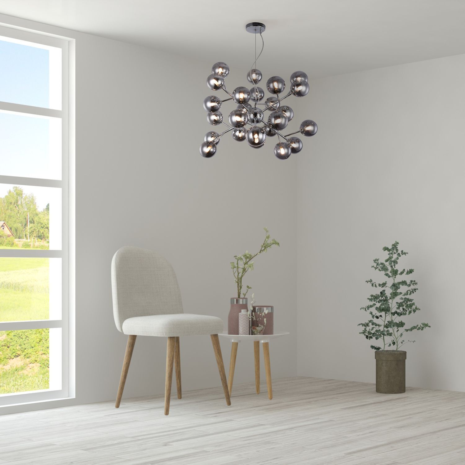 Pendelleuchte Metall Rauchglas B: 65 cm Chrom Rauchgrau
