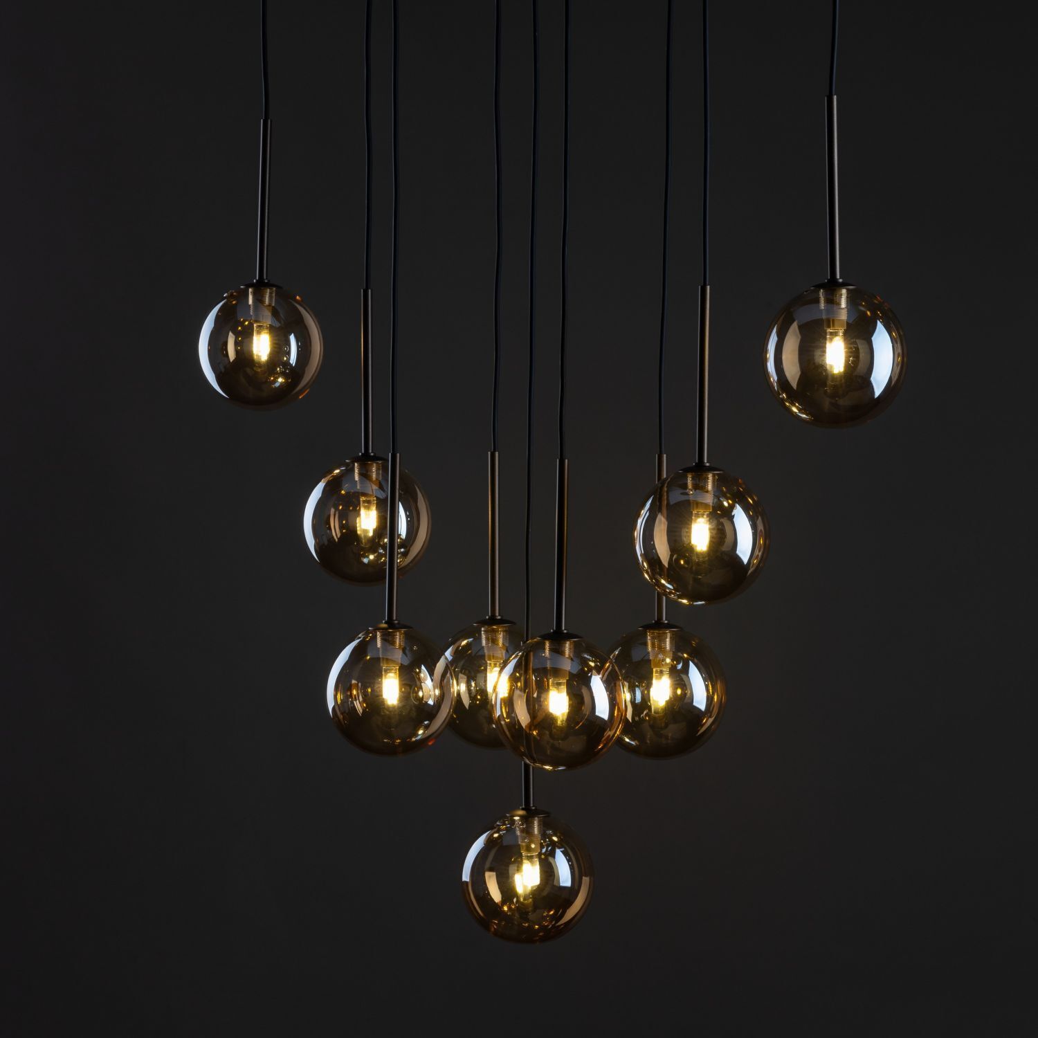 Pendelleuchte Braun zeitlos 90 cm Glas G9 Stahl modern Hängelampe, Glas, Kugel, E27, Beleuchtung