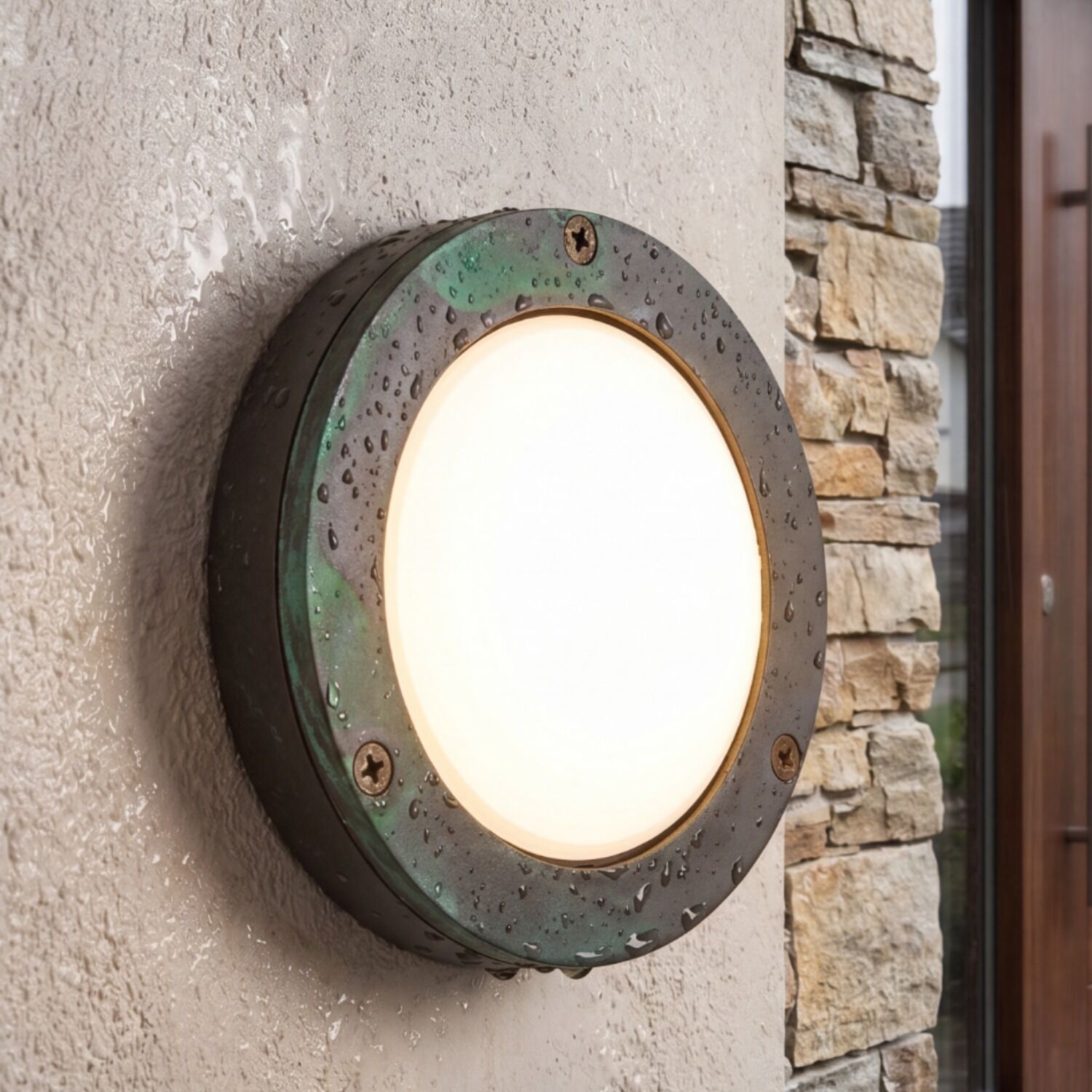 Wandleuchte außen Messing Glas G9 IP64 D: 14 cm rund