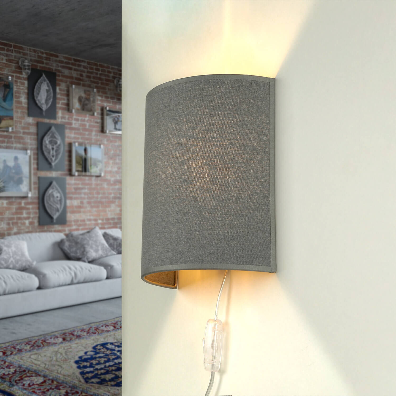 wandlampe-wandleuchte-mit-kabel-schalter-stofflampe-alice-grau-indirektes-licht-loft-modern-1 Wandleuchte, Wandlampe, Wandbeleuchtung, Lichtquelle, Graue Stoffleuchte