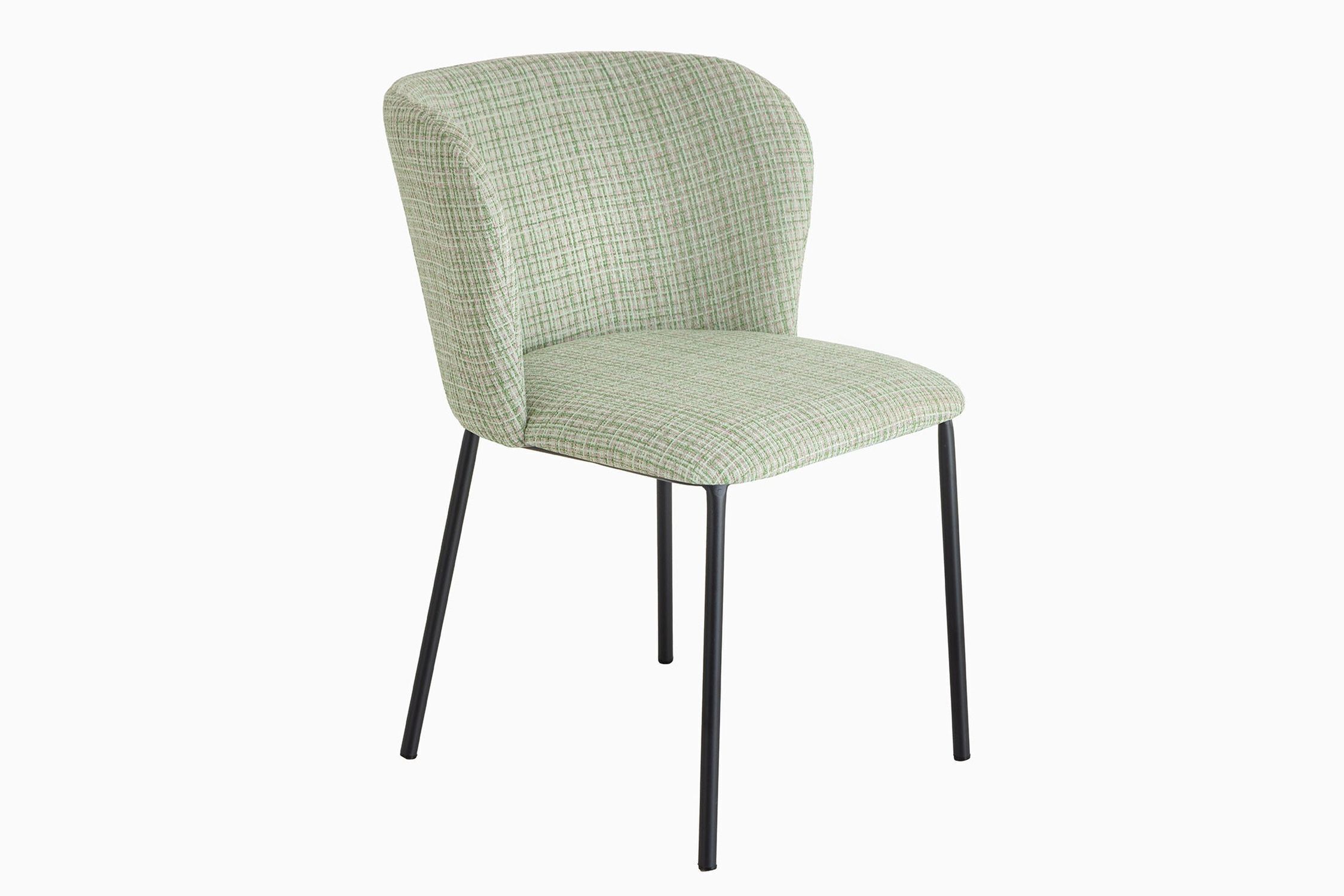Esszimmerstuhl Bouclé in Grün Rosa kariert ohne Armlehne Moebel, Stuhl