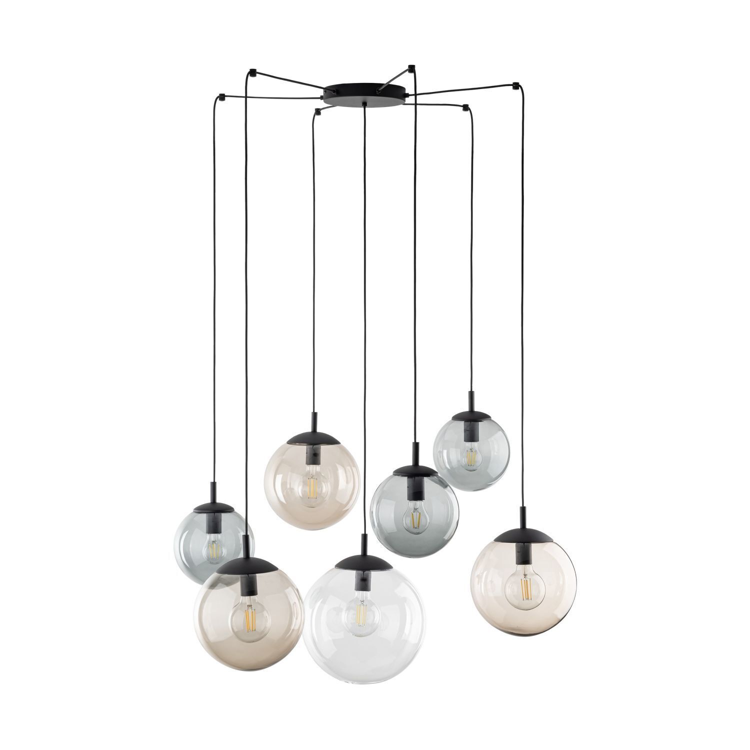 Suspension réglable L : max. 4 m verre fumé 7x E27