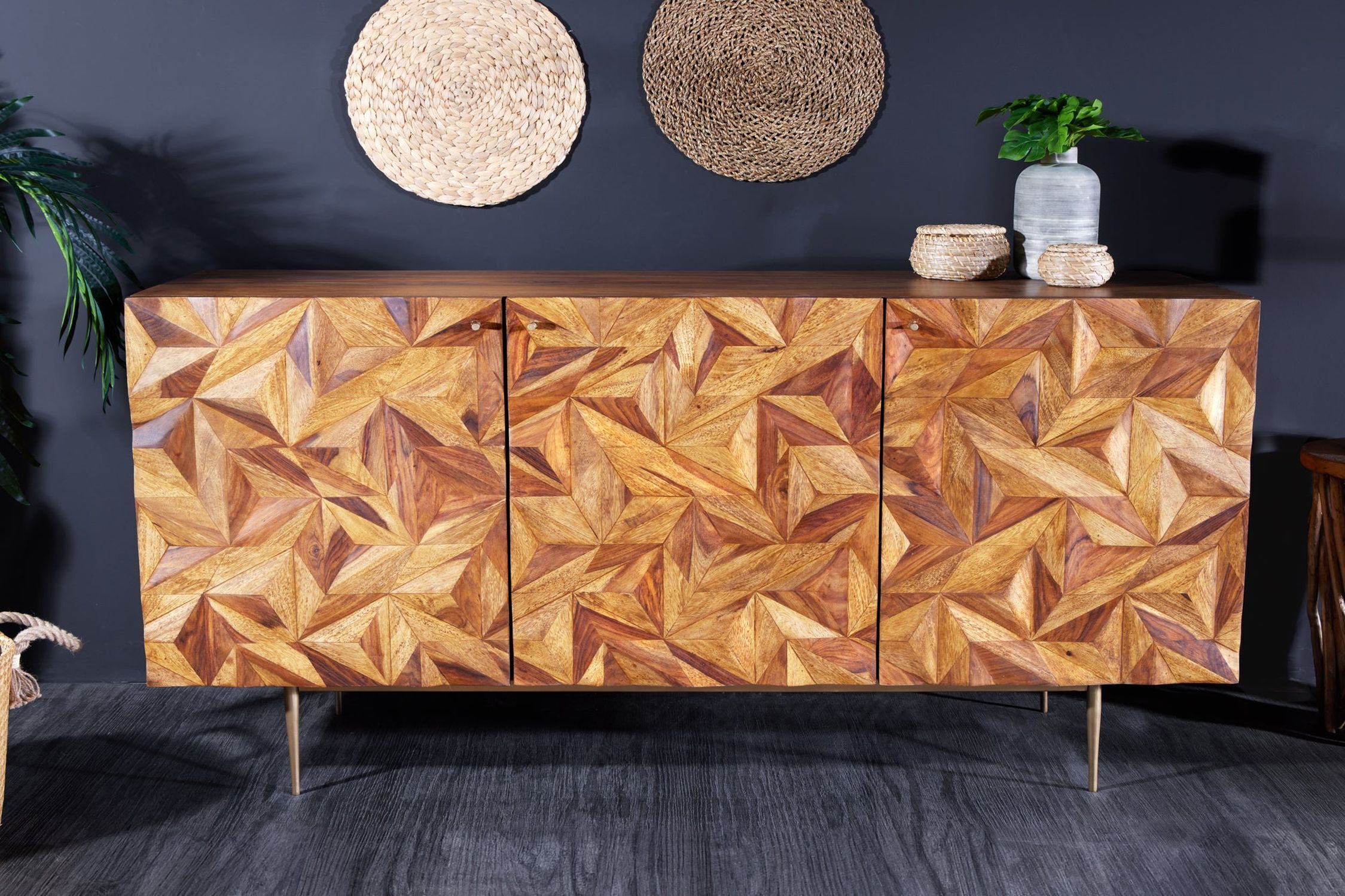 Sideboard Sheesham Holz Metall 145 cm breit Handarbeit Moebel, Anrichte, Innenarchitektur, Holz, Hartholz