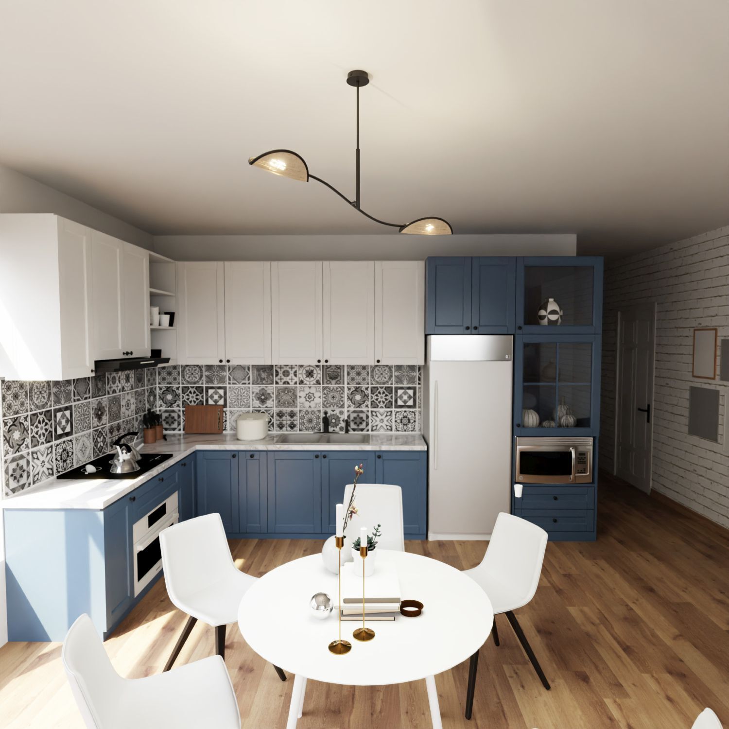 Plafonnier rotin métal 103 cm long pivotant 2 flammes E14 Speisesaal, Esstisch, Drinnen, Innenarchitektur, Küche