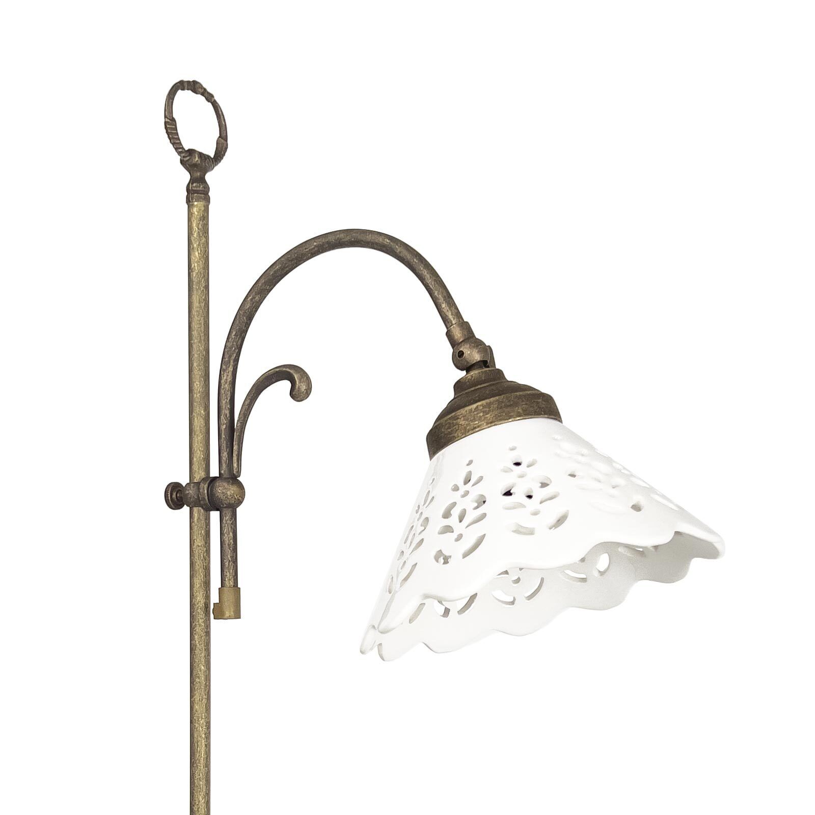 Stehlampe Keramik Messing 130 cm in Bronze Antik Weiß E27 Lampe, Drinnen, Zimmer, Duscharmatur, Lampenschirm