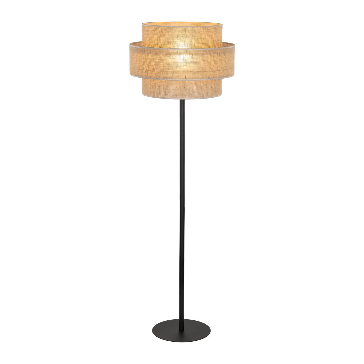 Stehleuchte Schwarz gemütlich 15,5 cm E27 Stahl Jute Stehlampe, Standlampe, Holzlampe, Stoffschirm, schwarz