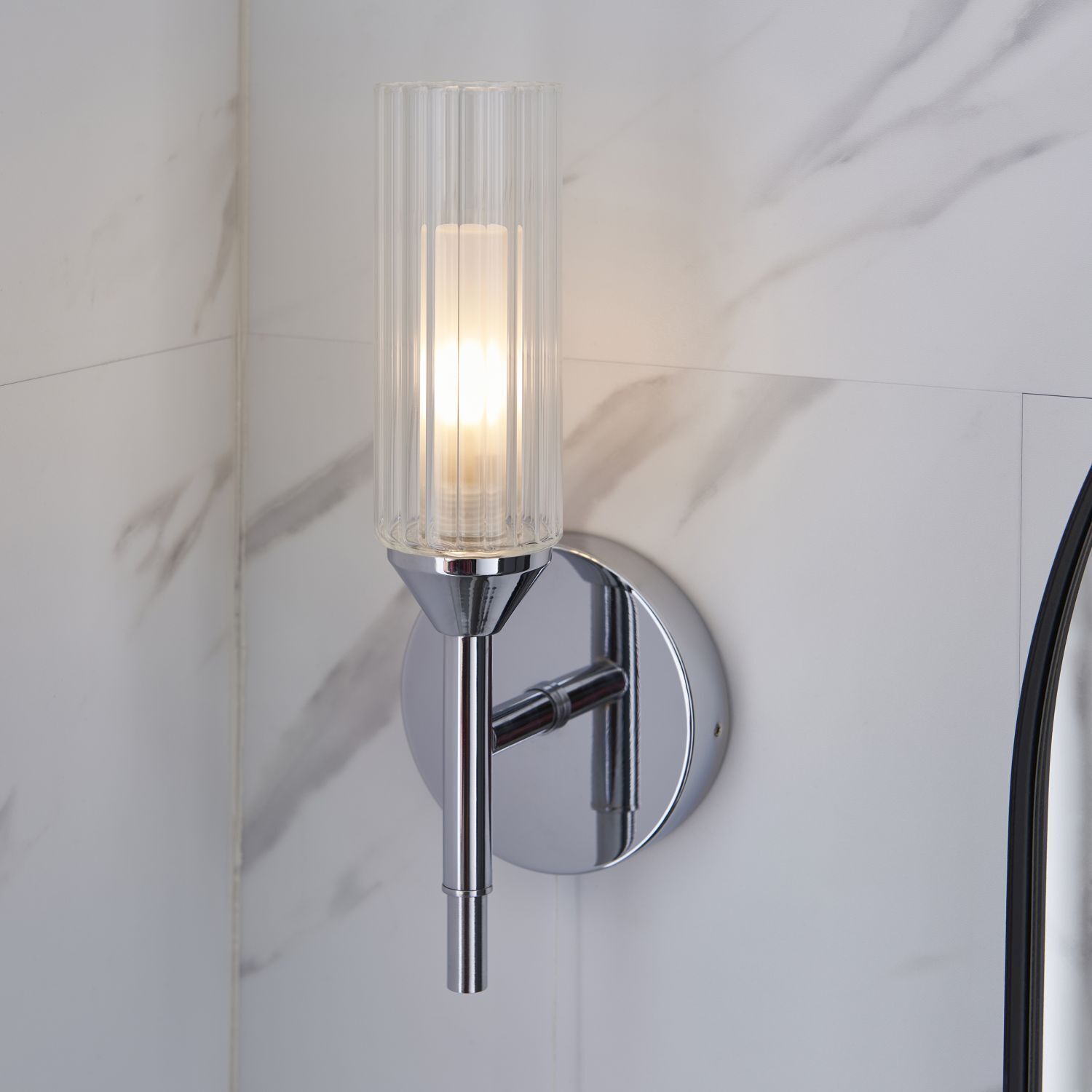 Applique murale avec interrupteur IP44 chrome blanc verre métal salle de bain G9