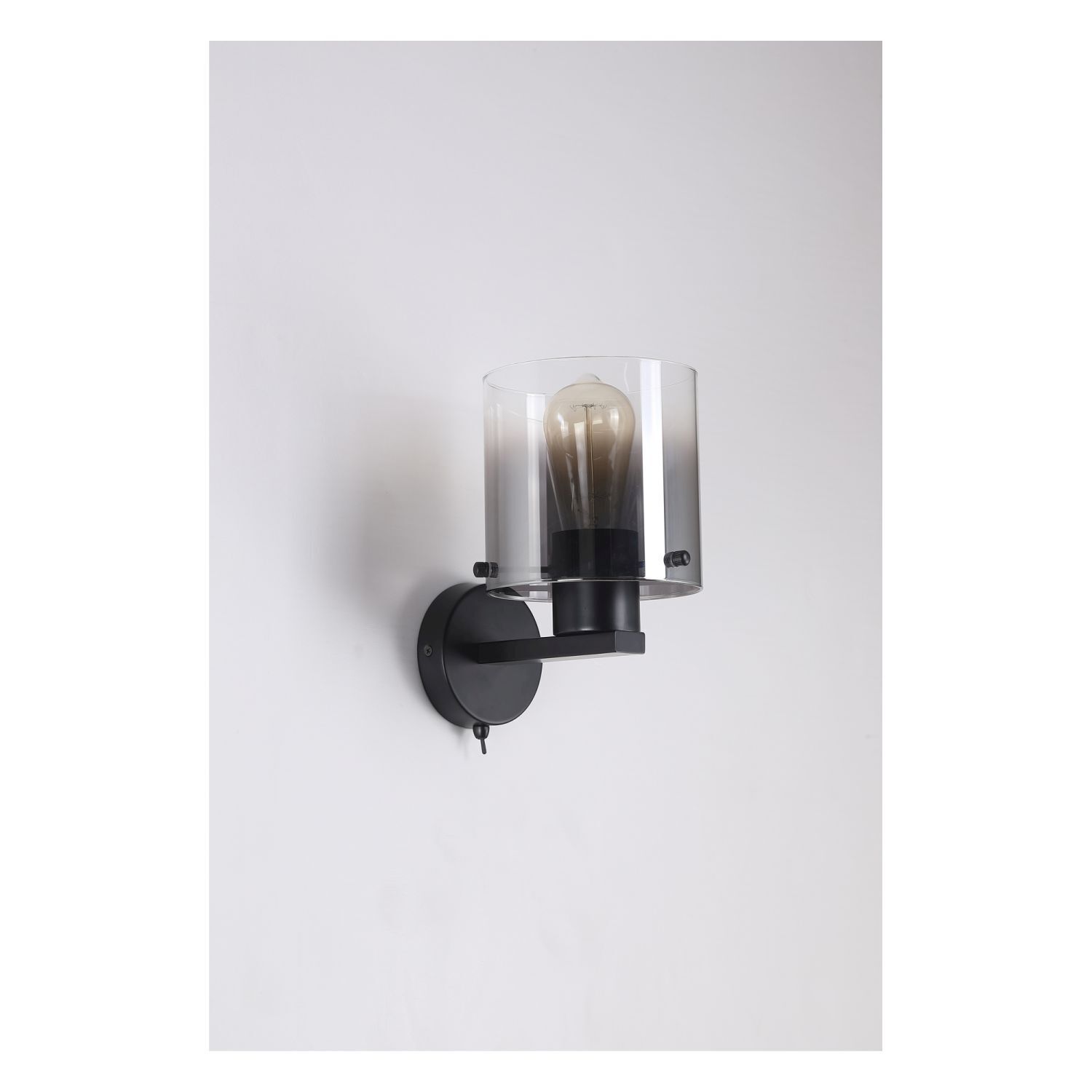 Wandlampe Metall Rauchglas E27 H:24 cm mit Schalter Leuchte