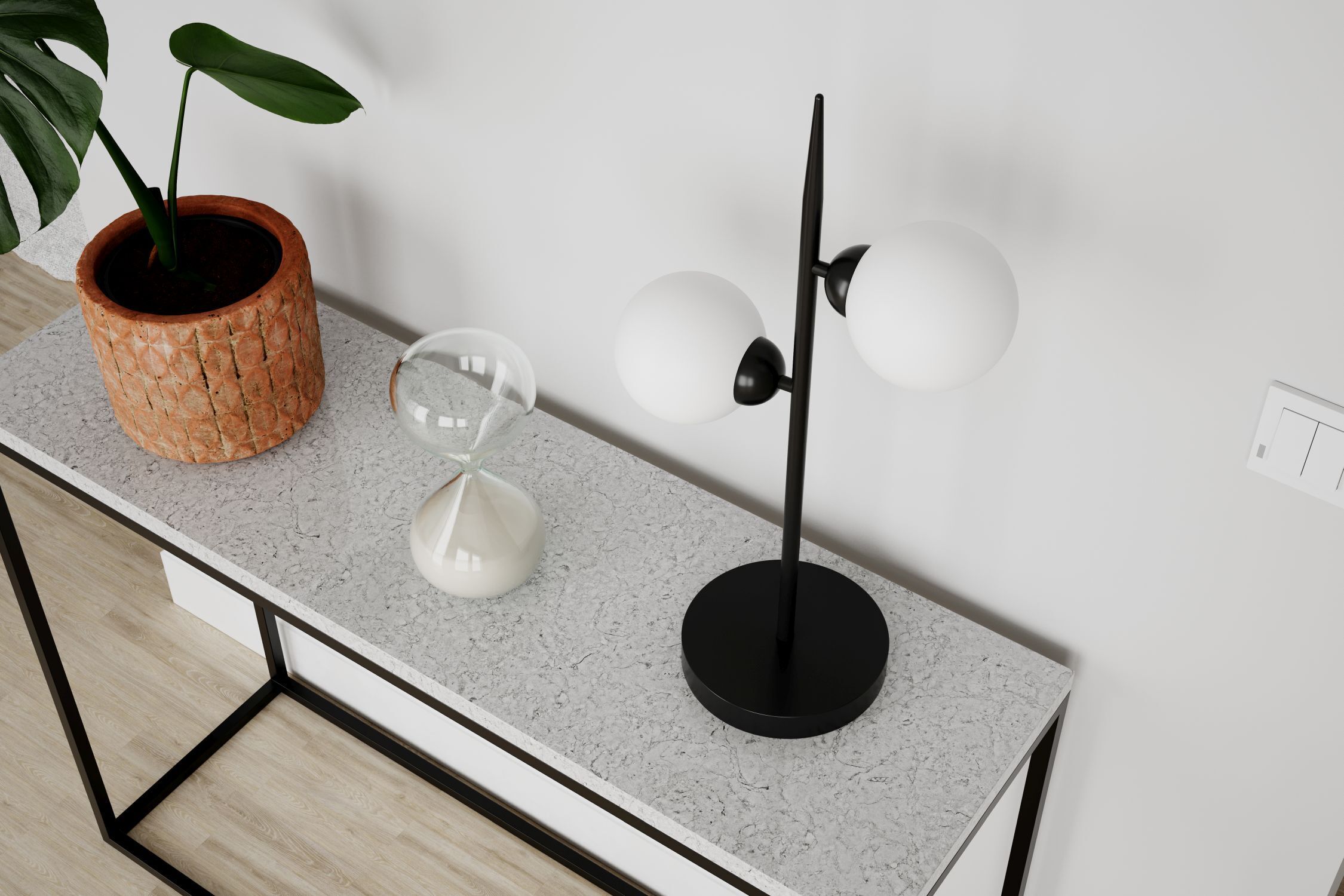 Tischleuchte Metall Glas 55 cm hoch Schwarz Weiß Moebel, Tabelle, Tischplatte, Pflanze