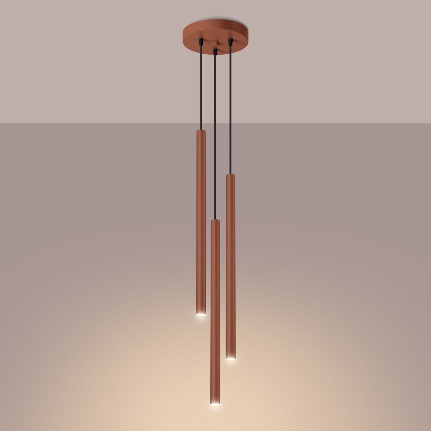 Runde Hängelampe Stahl Ocker G9 L:19,5 cm 3-flammig hängelampe, pendelleuchte, holz, kupfer, minimalistisch