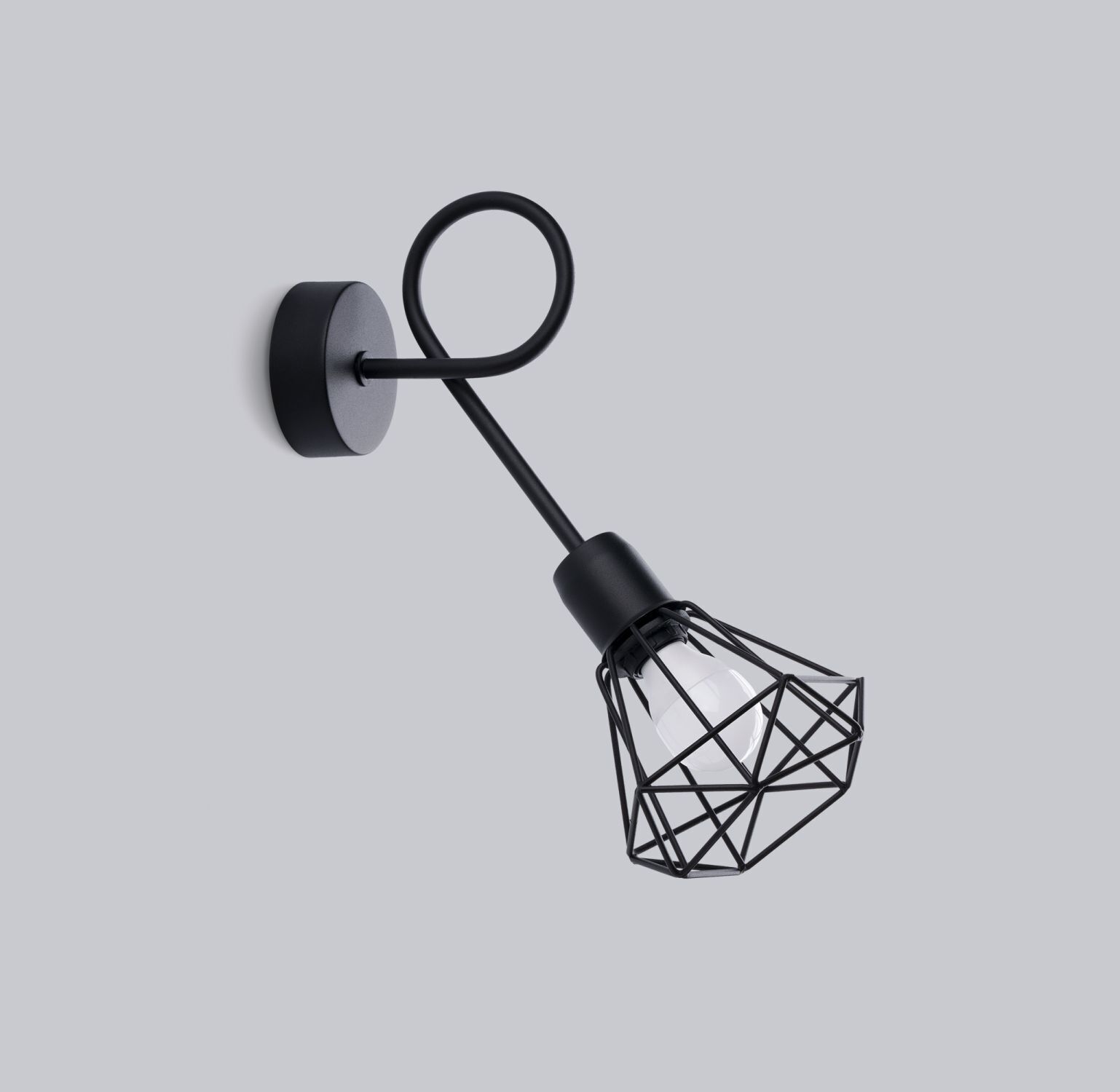 Wandlampe Schwarz lang Retro E27 Käfigschirm BUNA