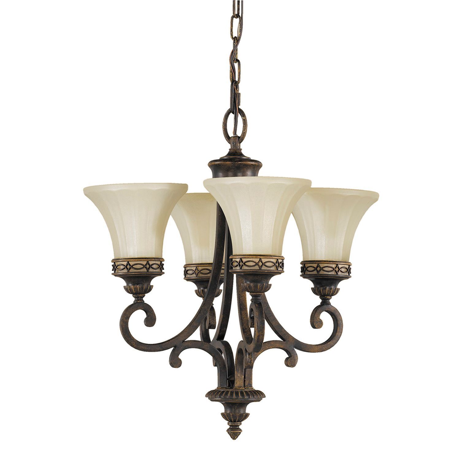 Kronleuchter, Metall, Beige Glas, Gehäuse mit Kurvenarmen, Kronleuchter-Deckenleuchte