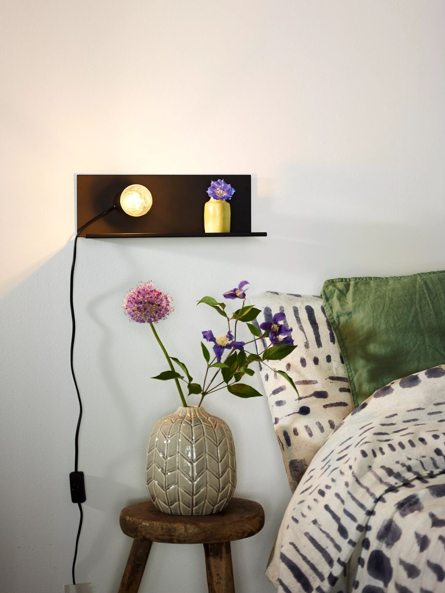 Schwarze Wandlampe E27 Metall L:35 cm E27 Kabel Stecker Lampe, Mobiliar, Pflanze, Stehlampe