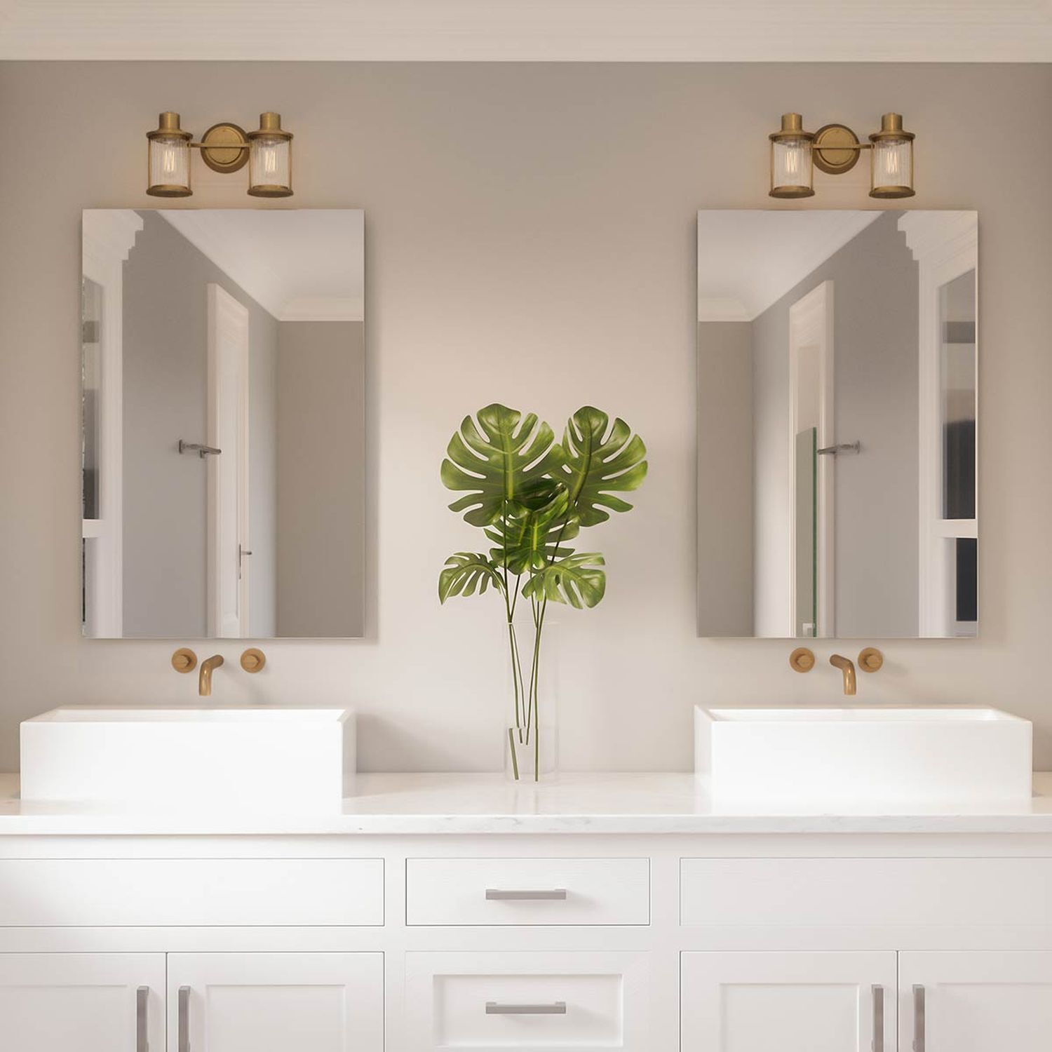 Wandleuchte Bad Vintage IP44 B: 38,1 cm Metall Glas 2x E27 Sinken, Waschbeckenhahn, Pflanze