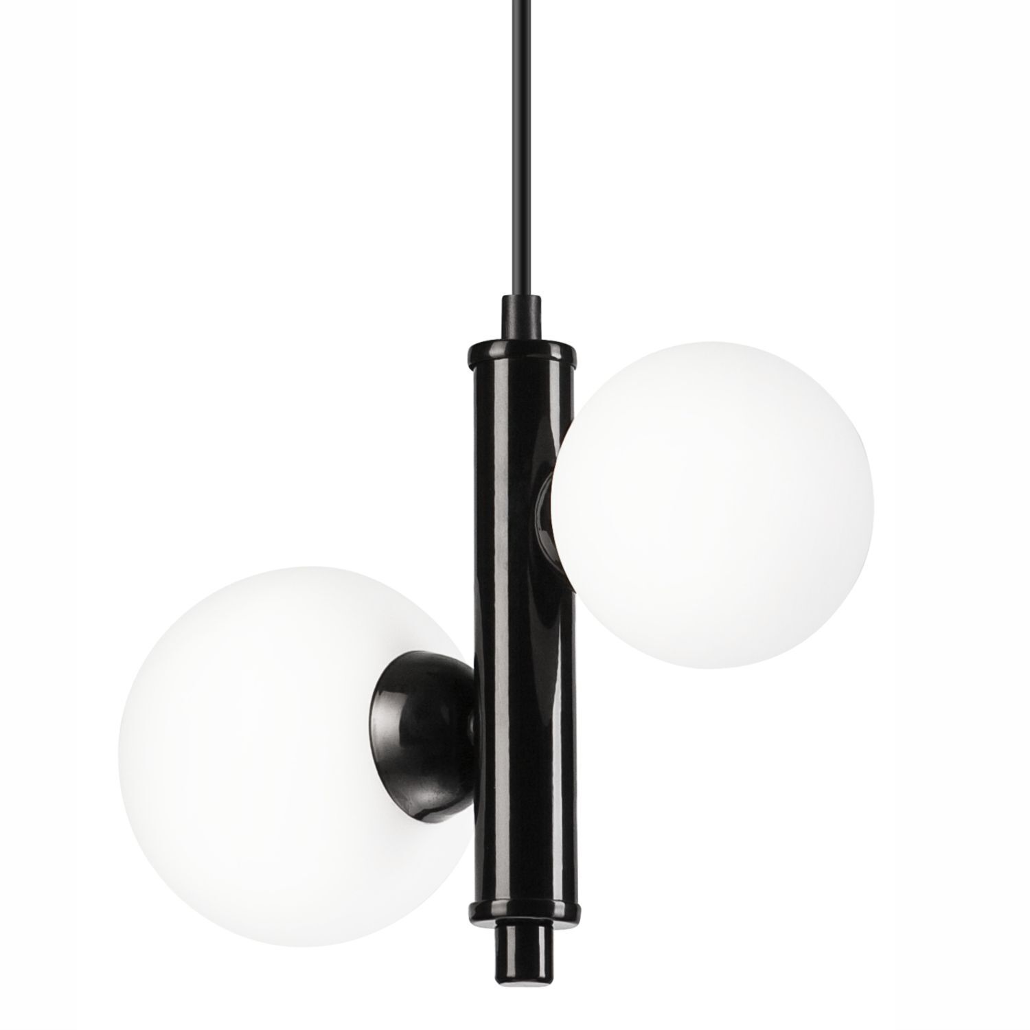 Lampe à suspendre métal verre noir blanc 2x E27 Abat-jour sphérique
