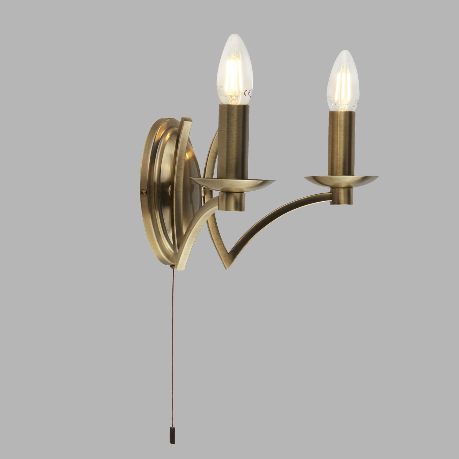 Applique murale avec interrupteur E14 en laiton antique 2 flammes Leuchte, Kronleuchter, Lampe