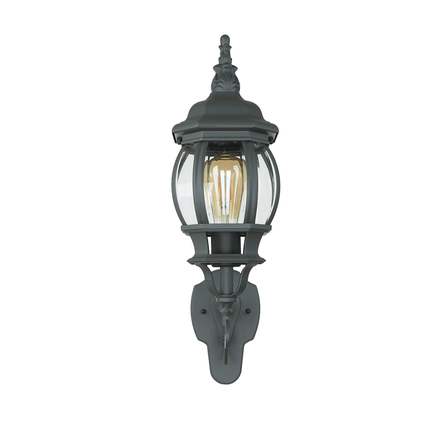 Außenleuchte Rustikal E27 Grau Glas Alu H: 54 cm IP23 Lampe