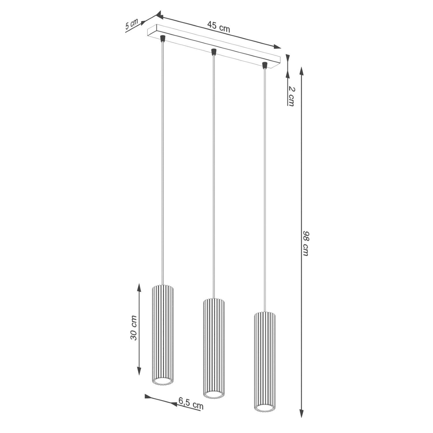 Lampe à suspendre en or L : 45 cm H : max. 98 cm 3-flamme GU10