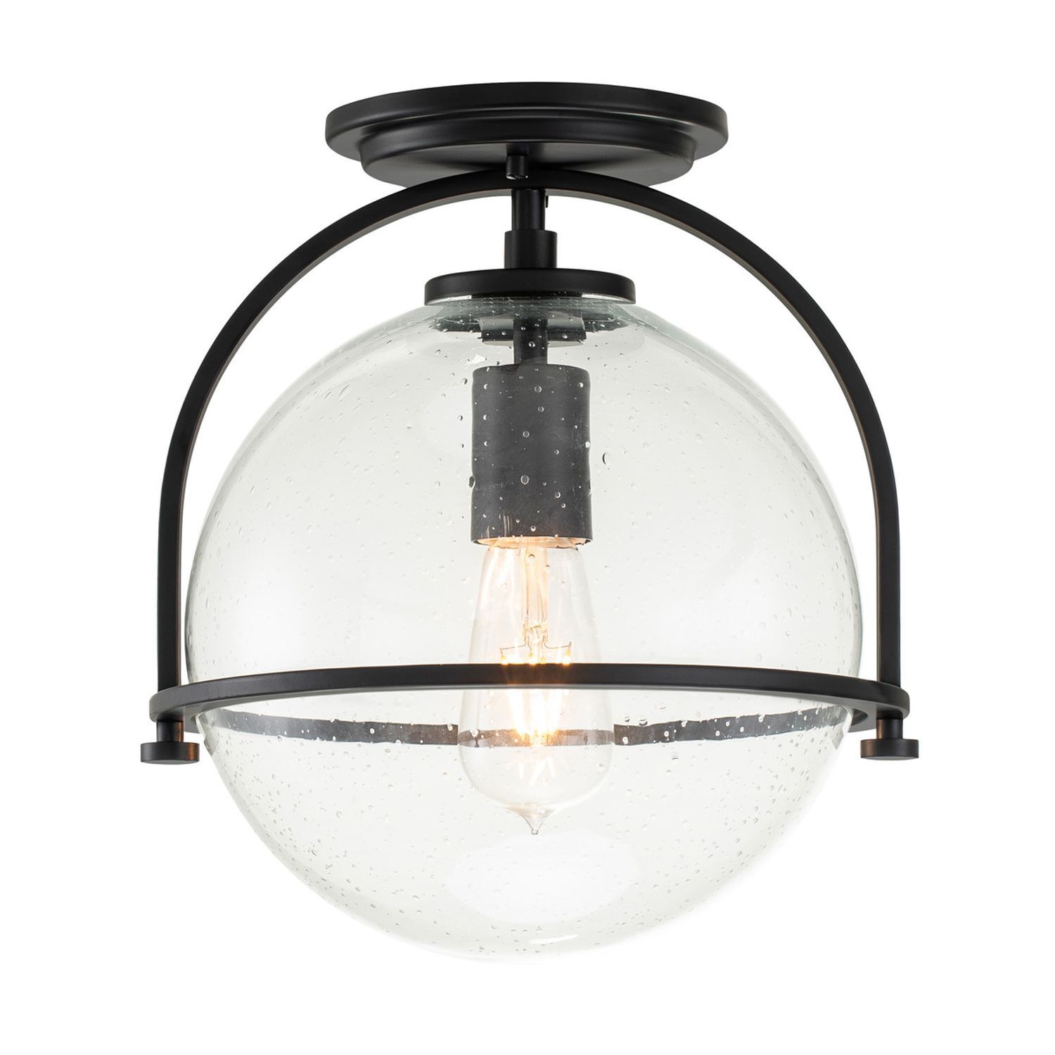 Deckenleuchte Metall Glas E27 rund Ø 28,2 cm Schwarz