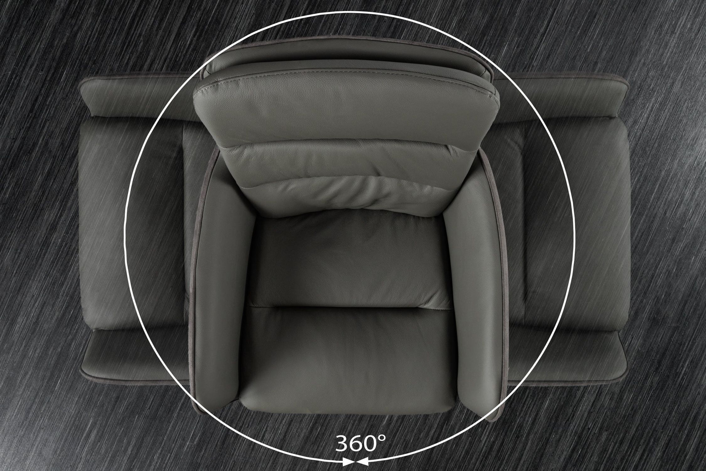 Drehstuhl Leder Stoff Metall in Grau Schwarz ohne Rollen Kissen, Dekoration für Zuhause, Mobiliar, Stuhl, Sessel