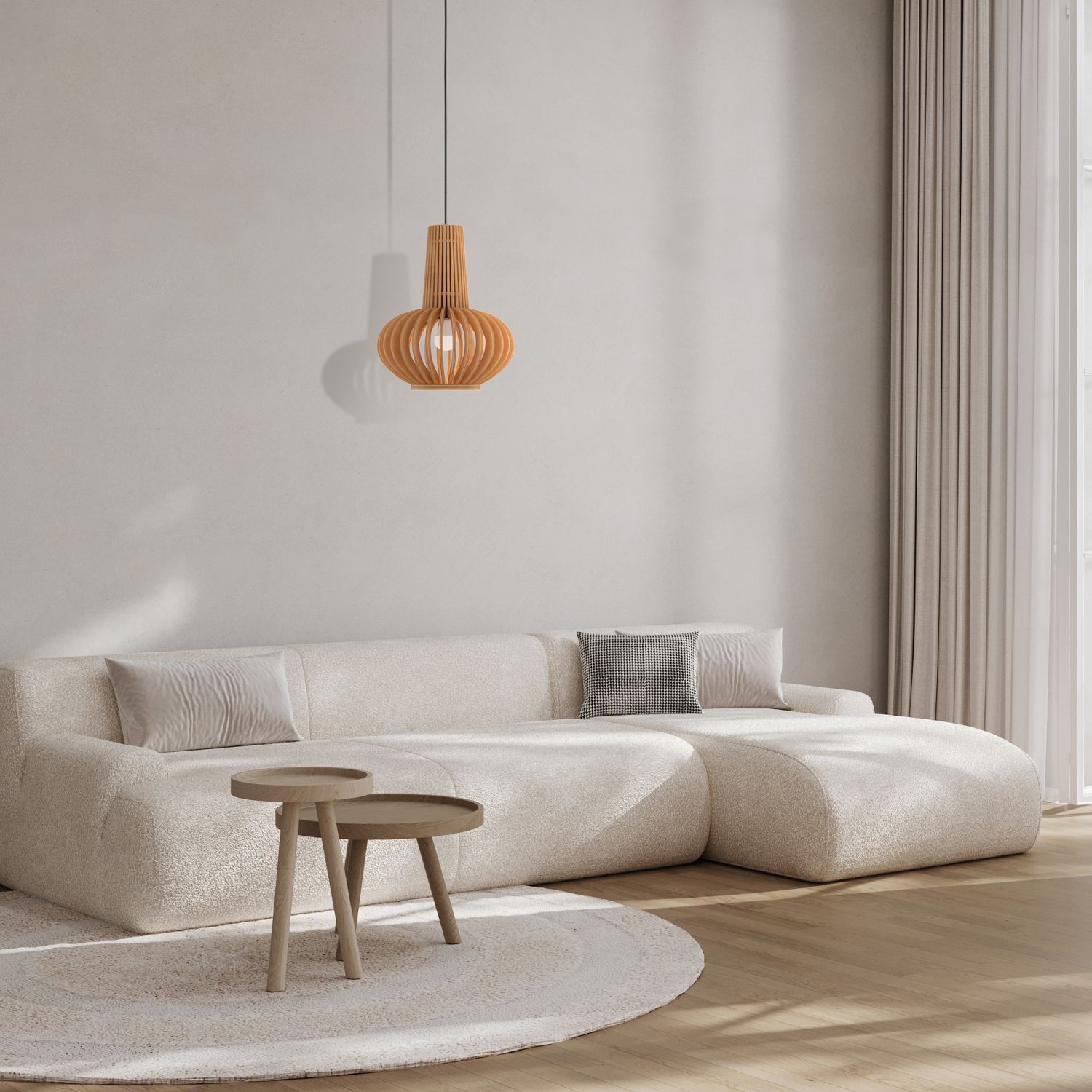 wohnzimmer, sofa, hängelampe, ovaler teppich, couchtisch