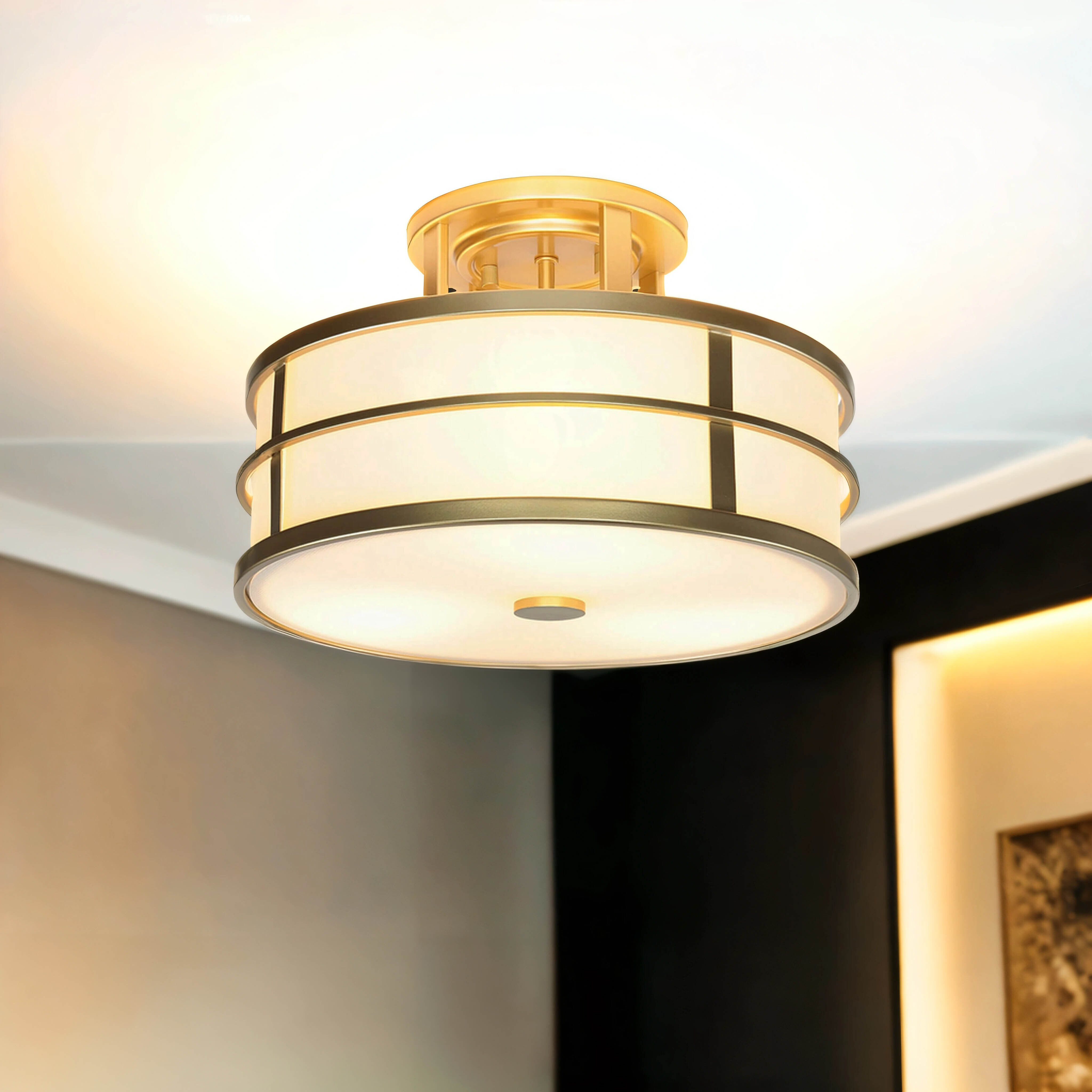 Deckenlampe Messing Creme 3x E27 Ø 34 cm rund SHOJI Deckenleuchte, Leuchte, Kronleuchter, Lampe