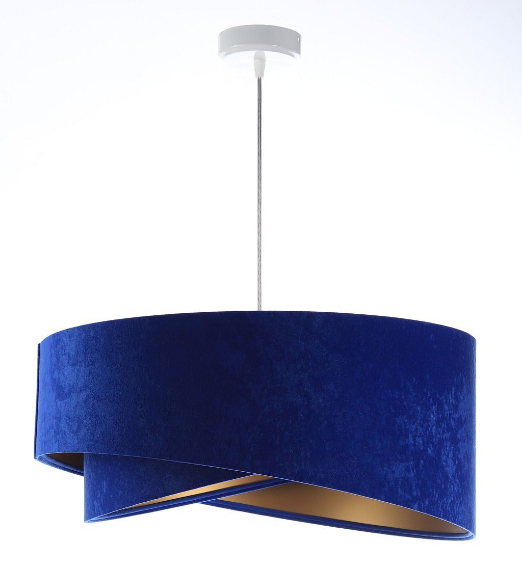 Suspension E27 ronde Ø 50 cm Bleu Or Tissu aspect velours