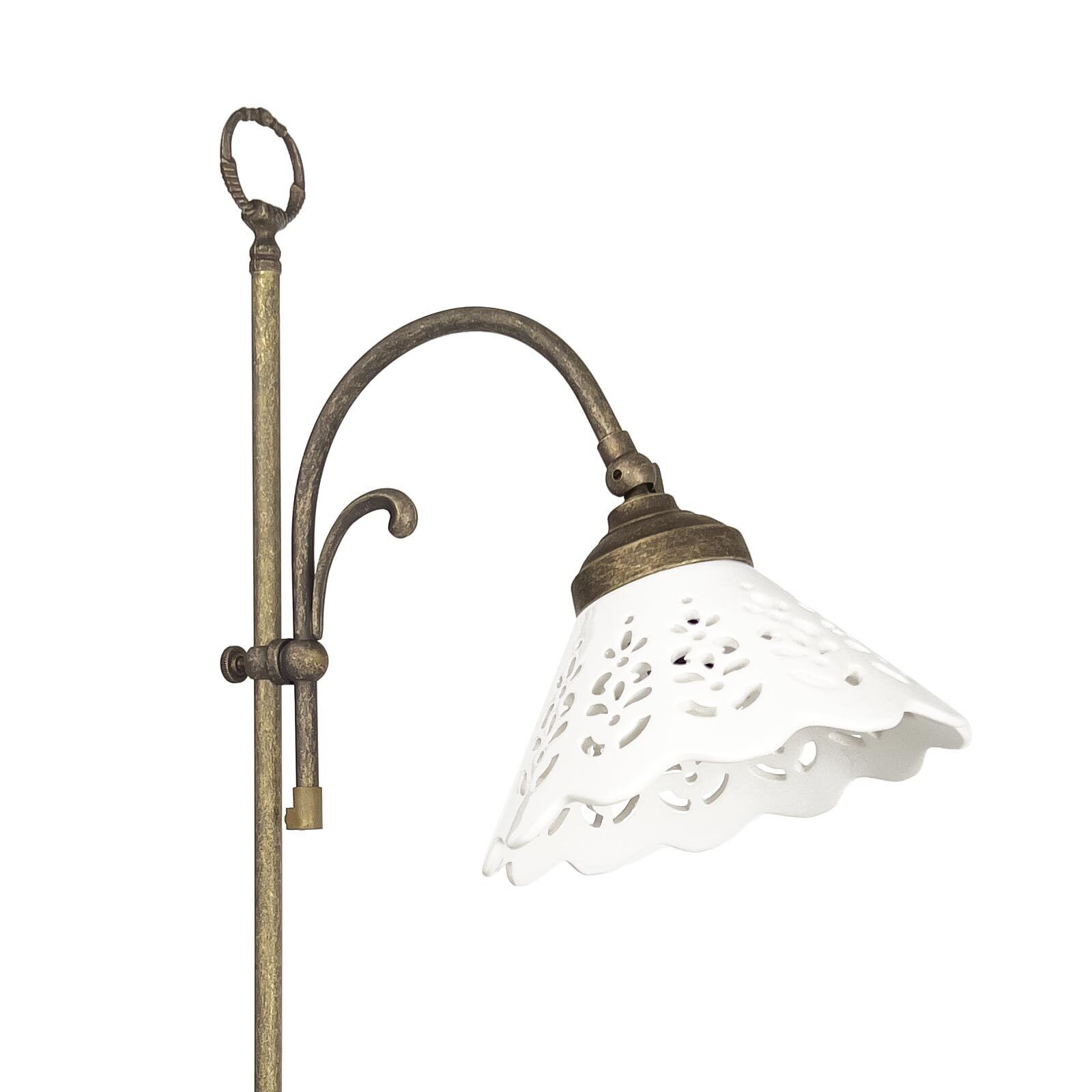 Stehlampe Keramik Messing 130 cm in Bronze Antik Weiß E27