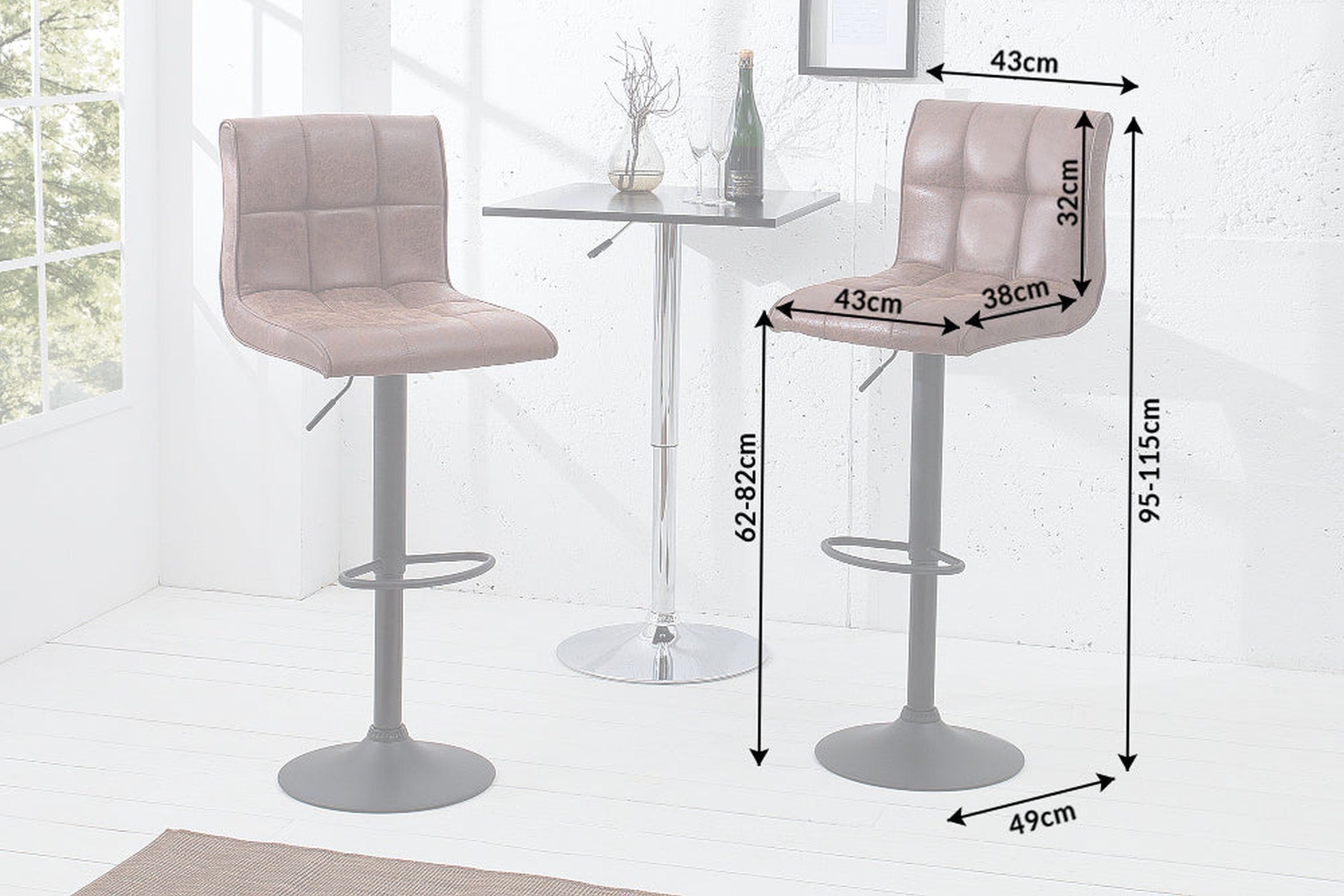 Chaise de comptoir réglable en hauteur Tissu Métal Marron Noir Moebel, Stuhl