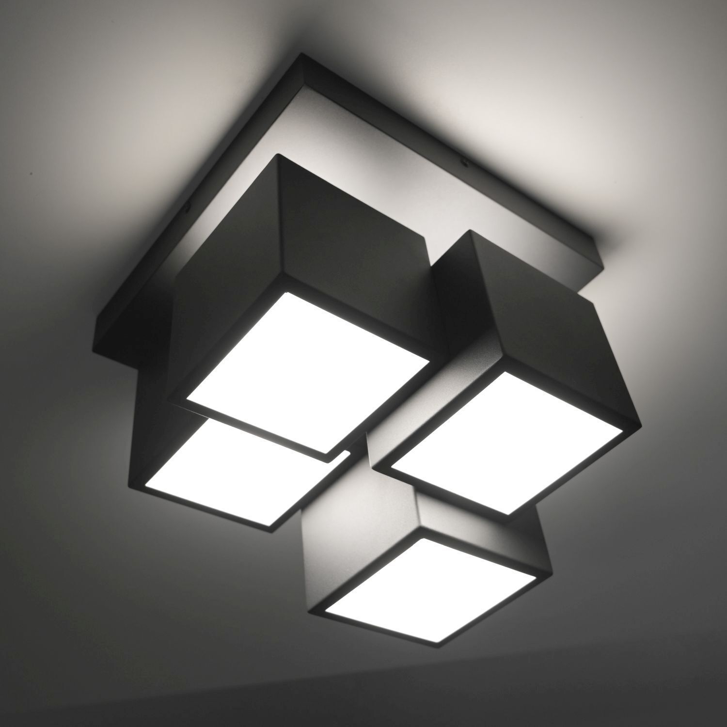 Plafonnier LED Métal Cube L:30 cm 2400 lm Noir Deckenleuchte, Kronleuchter, Lampe, Leuchte