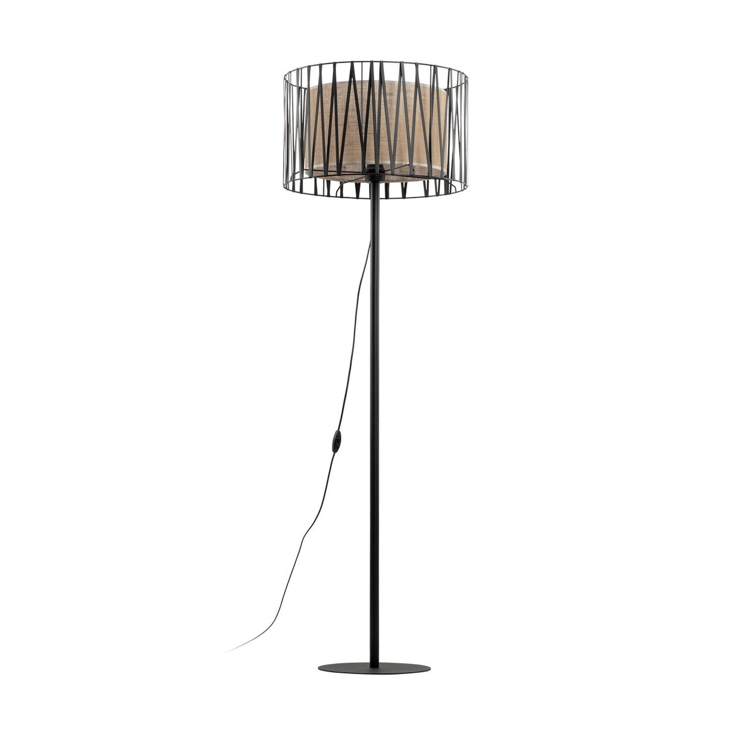 Stehleuchte 158 cm Metall Jute Schwarz Braun E27 Modern Lampe, Lampenschirm