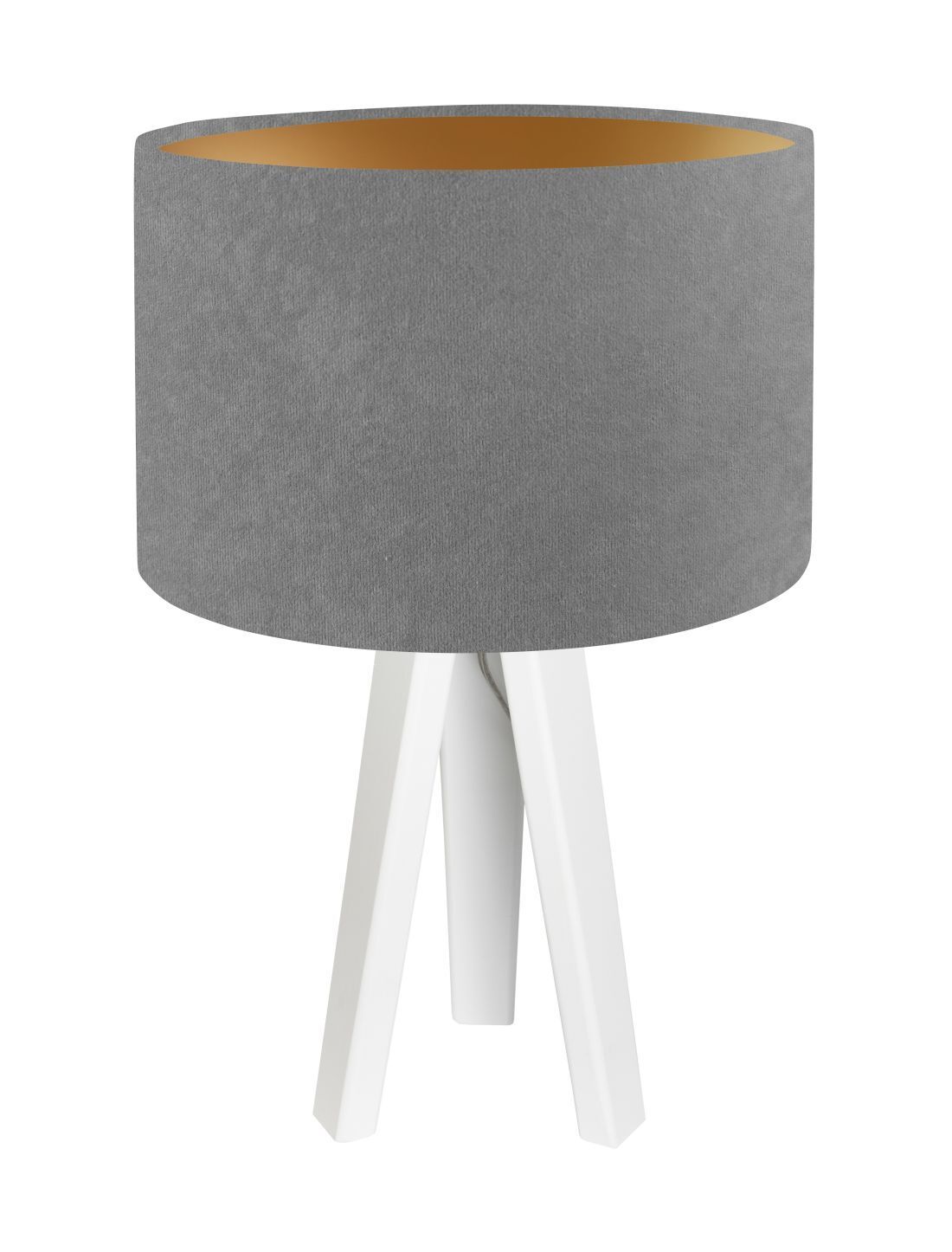 Lampe de table bois trépied gris or 46cm rétro ROSIE