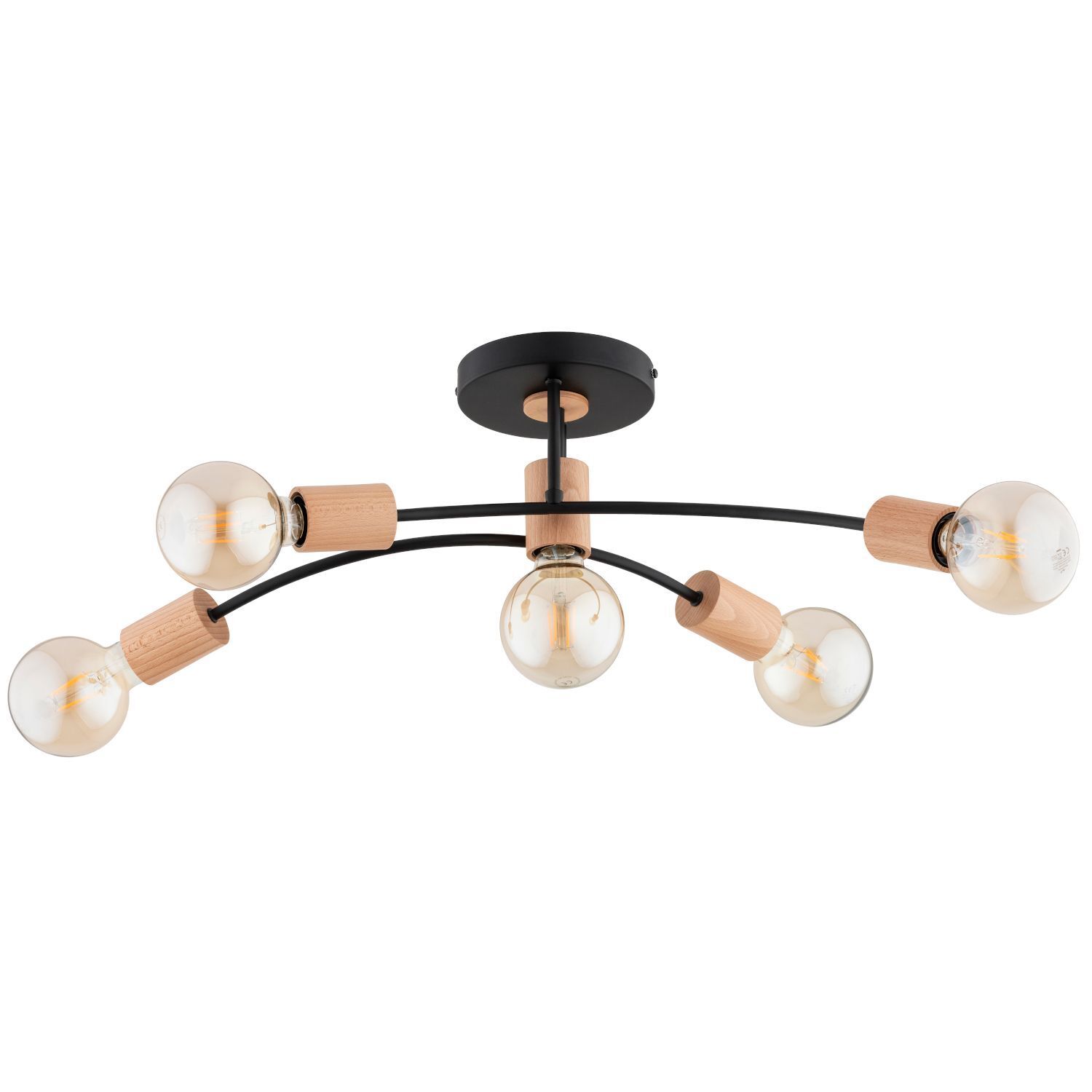Deckenleuchte Metall Schwarz Holz E27 Retro Design Leuchter, Lampe, Deckenleuchte, Deckenventilator, Elektrisches Gerät