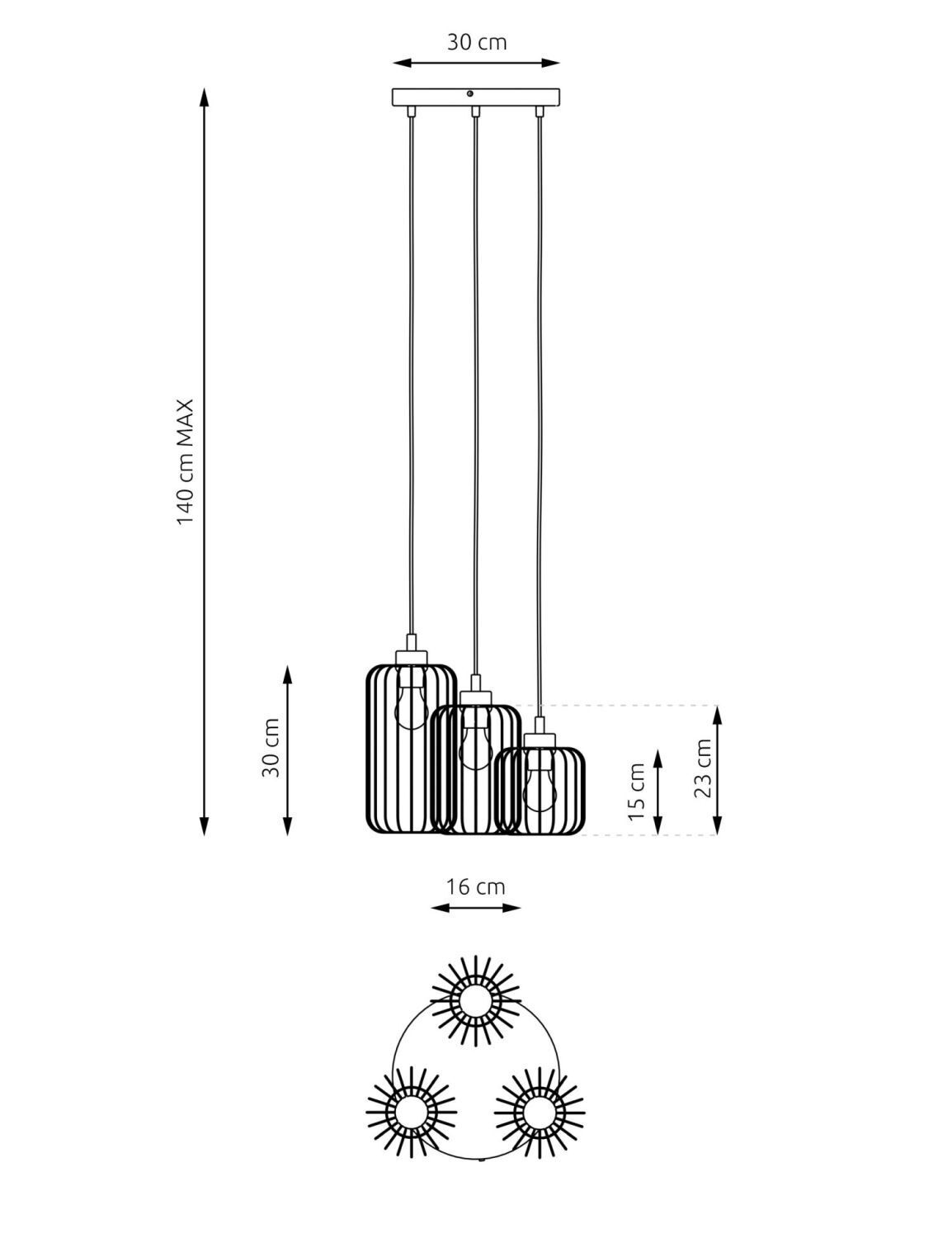 Dekorative Pendelleuchte Metall Schwarz E27 B:30 cm pendant light, hängende lampe, metallkäfig, drei lampen, deckenleuchte