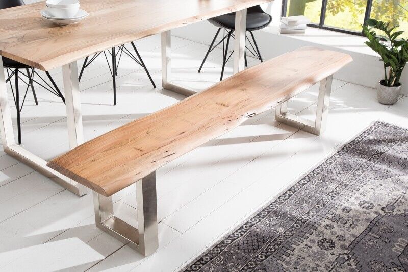 Sitzbank 2m Akazienholz Metall Kufengestell Moebel, Tabelle, Tischplatte, Holz, Hartholz