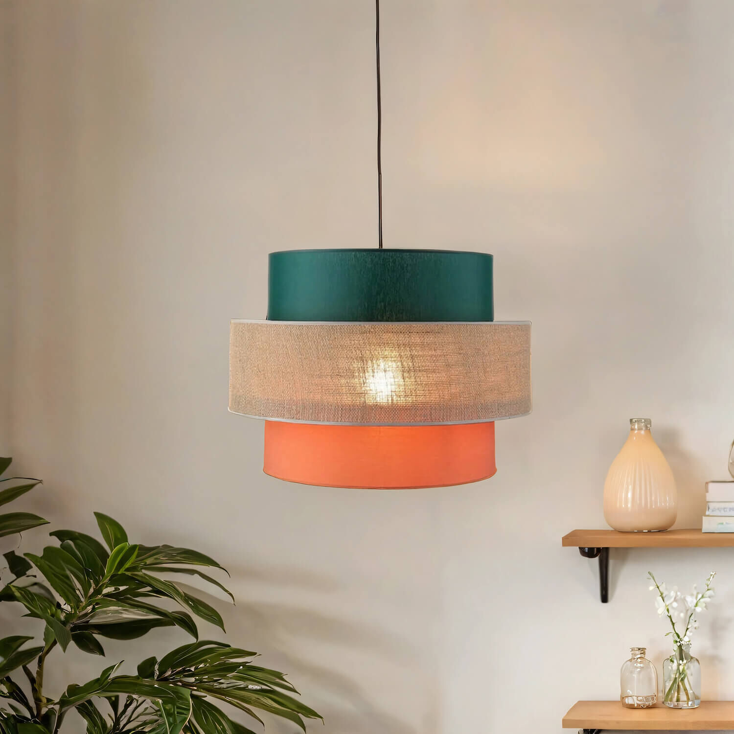 Suspension ronde Ø 50 cm H : max. 160 cm Tissu Jute Coloré E27 Lampe, Klebeband