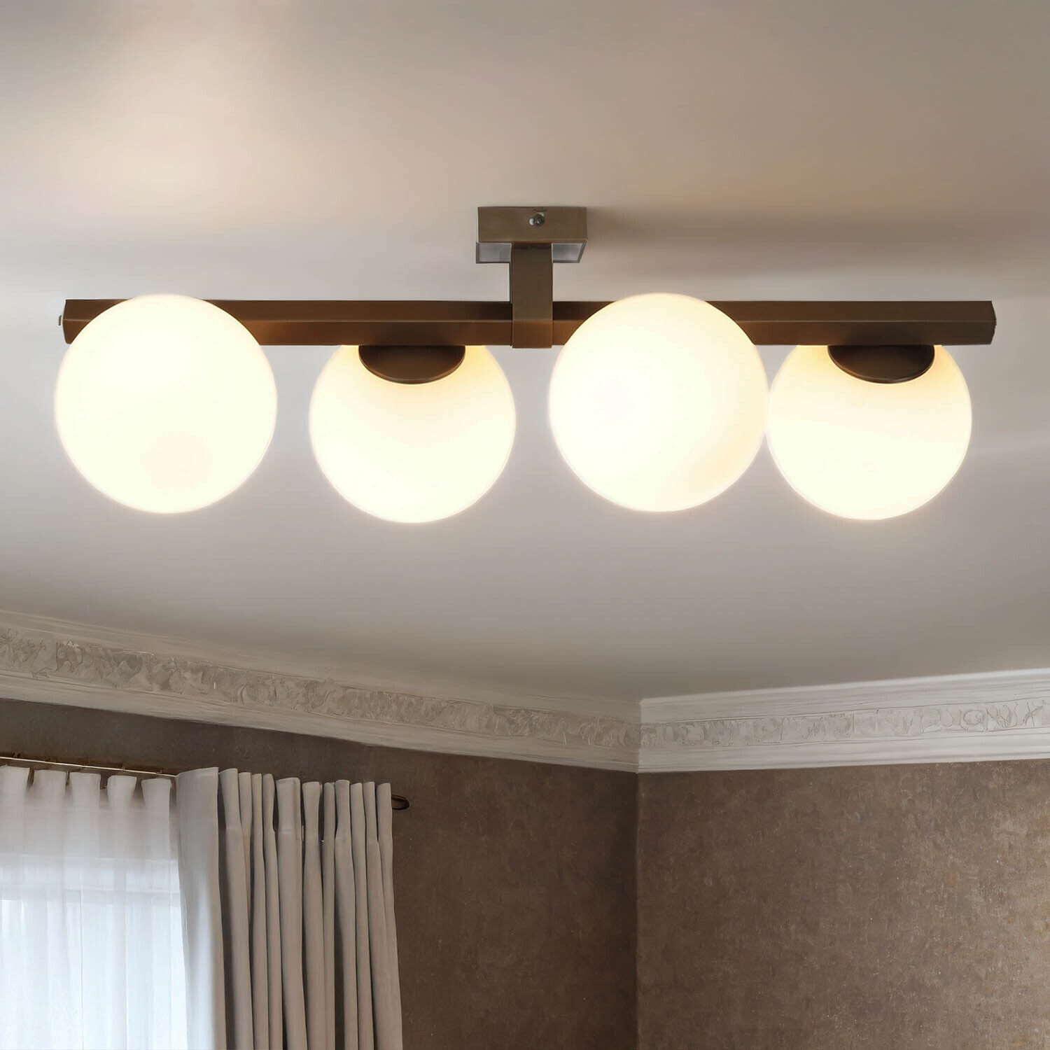 Deckenlampe Glas satiniert L:70 cm in Titanium Gold