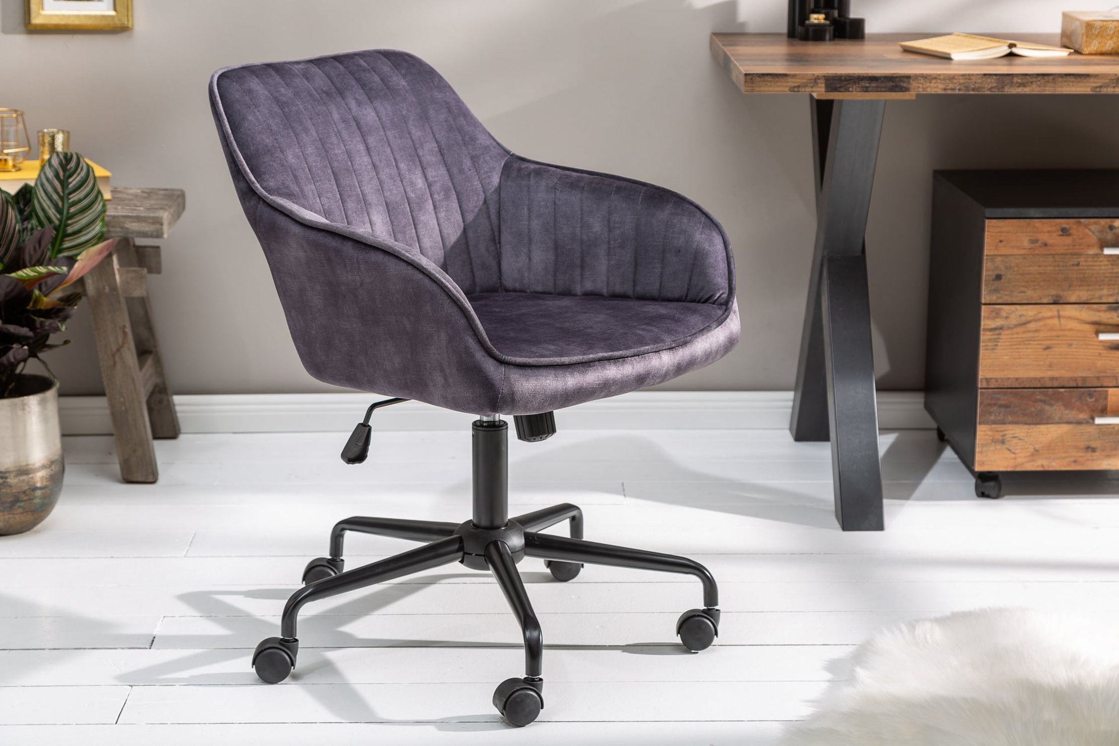 Chaise de bureau velours métal gris noir réglable en hauteur Moebel, Stuhl, Drinnen, Büro, Stuhl für das Büro