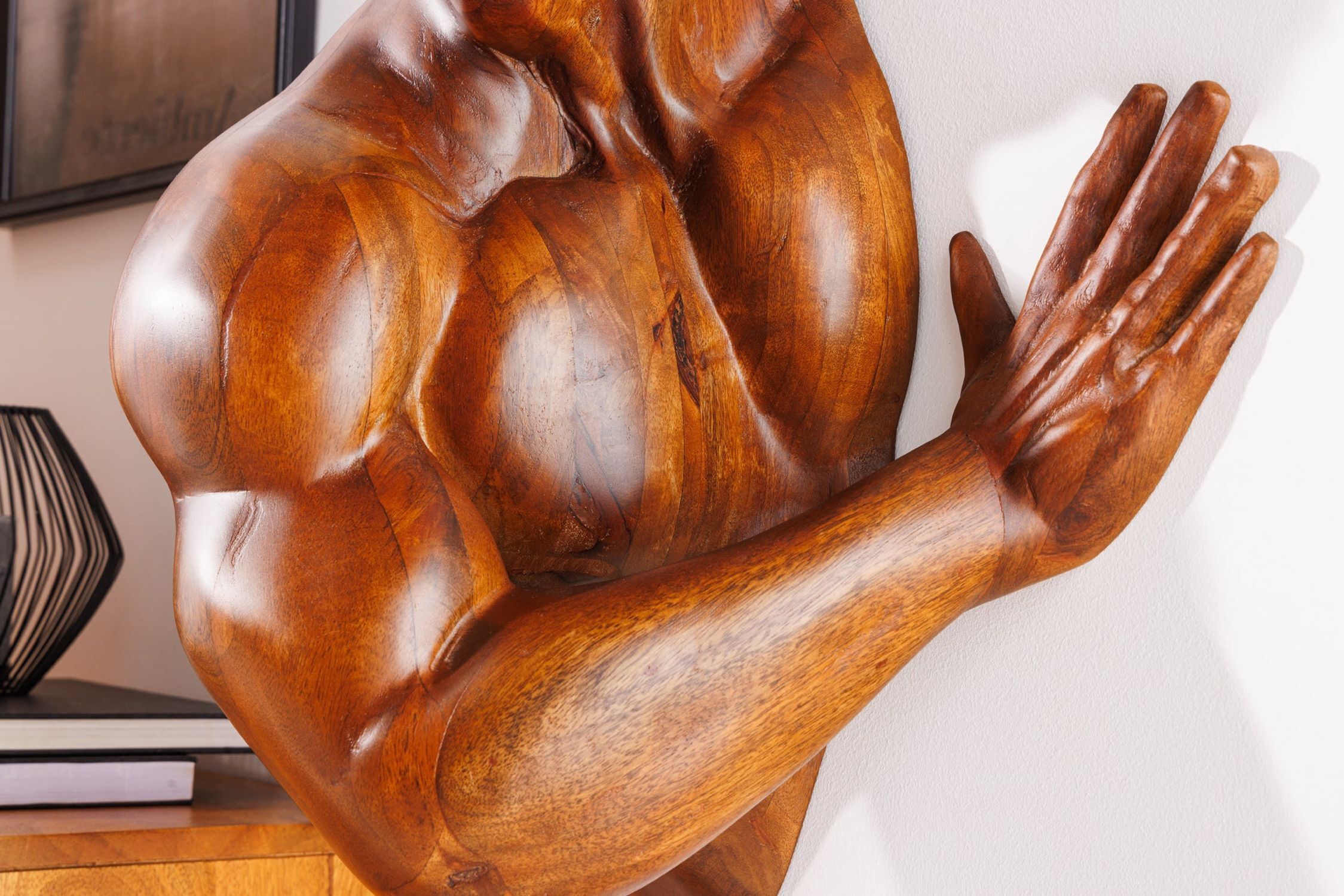 Wanddeko Mangoholz 60 cm hoch Athlet Mann massiv Person, Haut, Holz, Arm, Rauchrohr