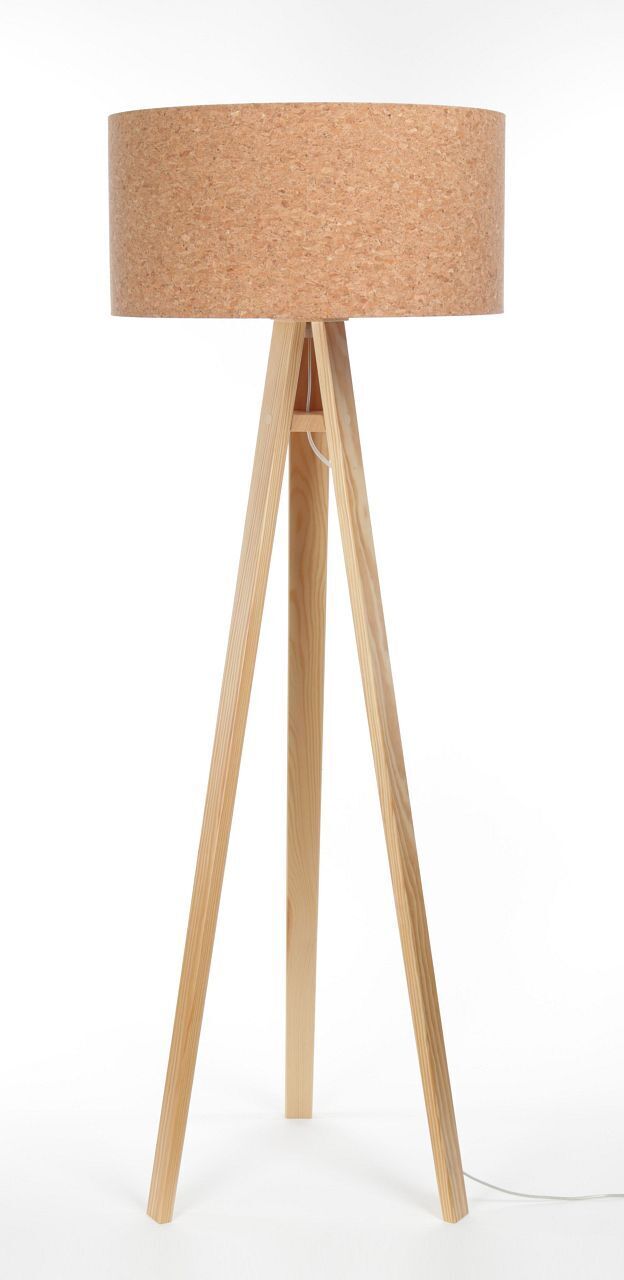 Stehleuchte Wohnzimmer 146 cm Dreibein Holz Kork E27 Lampe