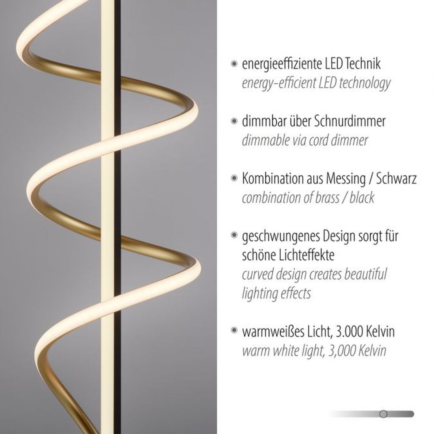 Lampadaire LED à intensité variable 144 cm 3000 lm noir laiton Lampadaire LED à intensité variable 144 cm 3000 lm noir laiton