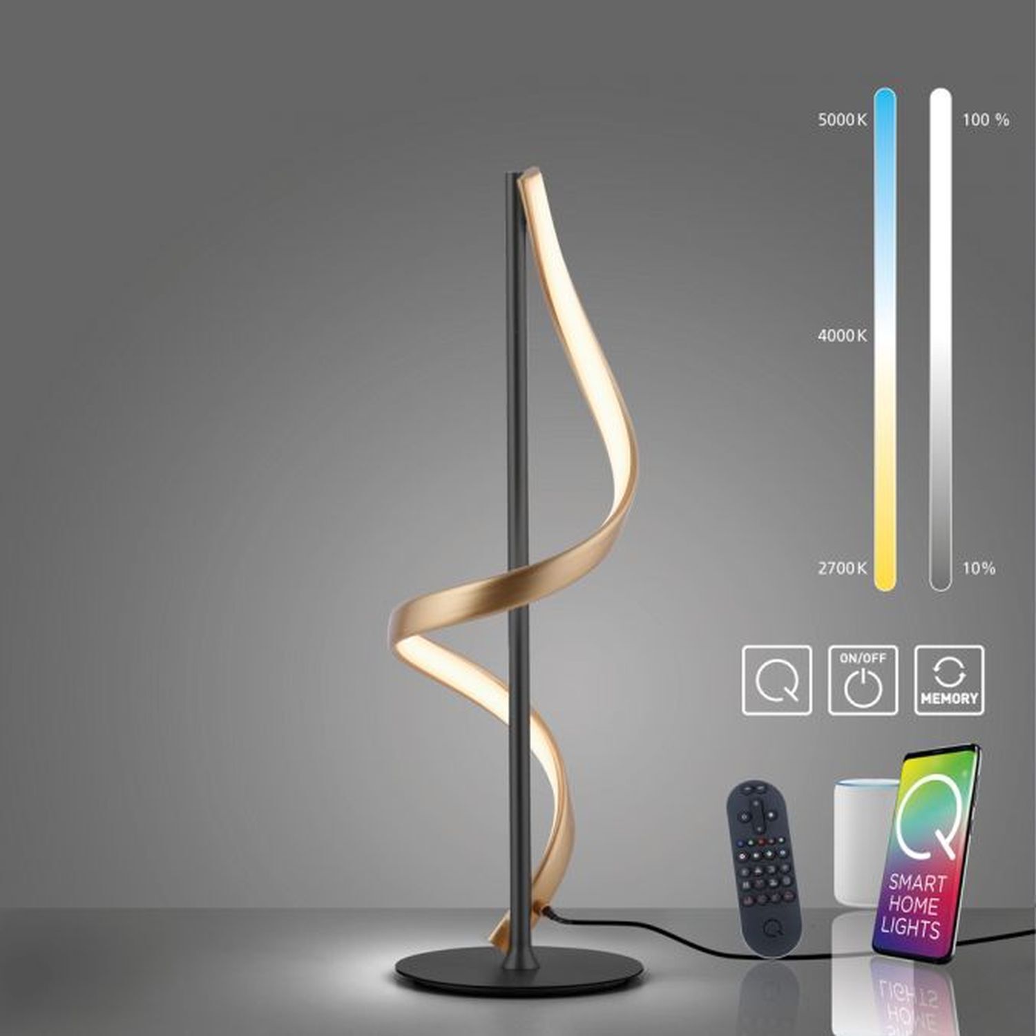 Lampe de table LED à intensité variable 50 cm 1235 lm anthracite laiton Lampe