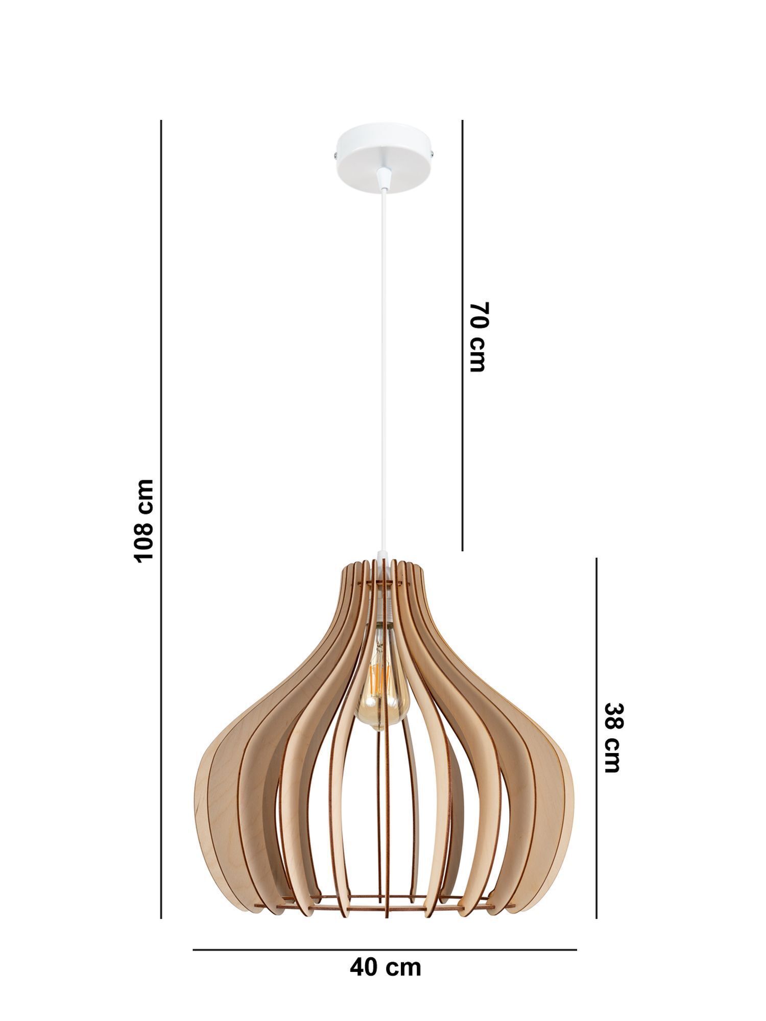 Pendelleuchte Holz Metall Weiß E27 Ø40 cm gemütlich Lampe, Kronleuchter, Deckenleuchte