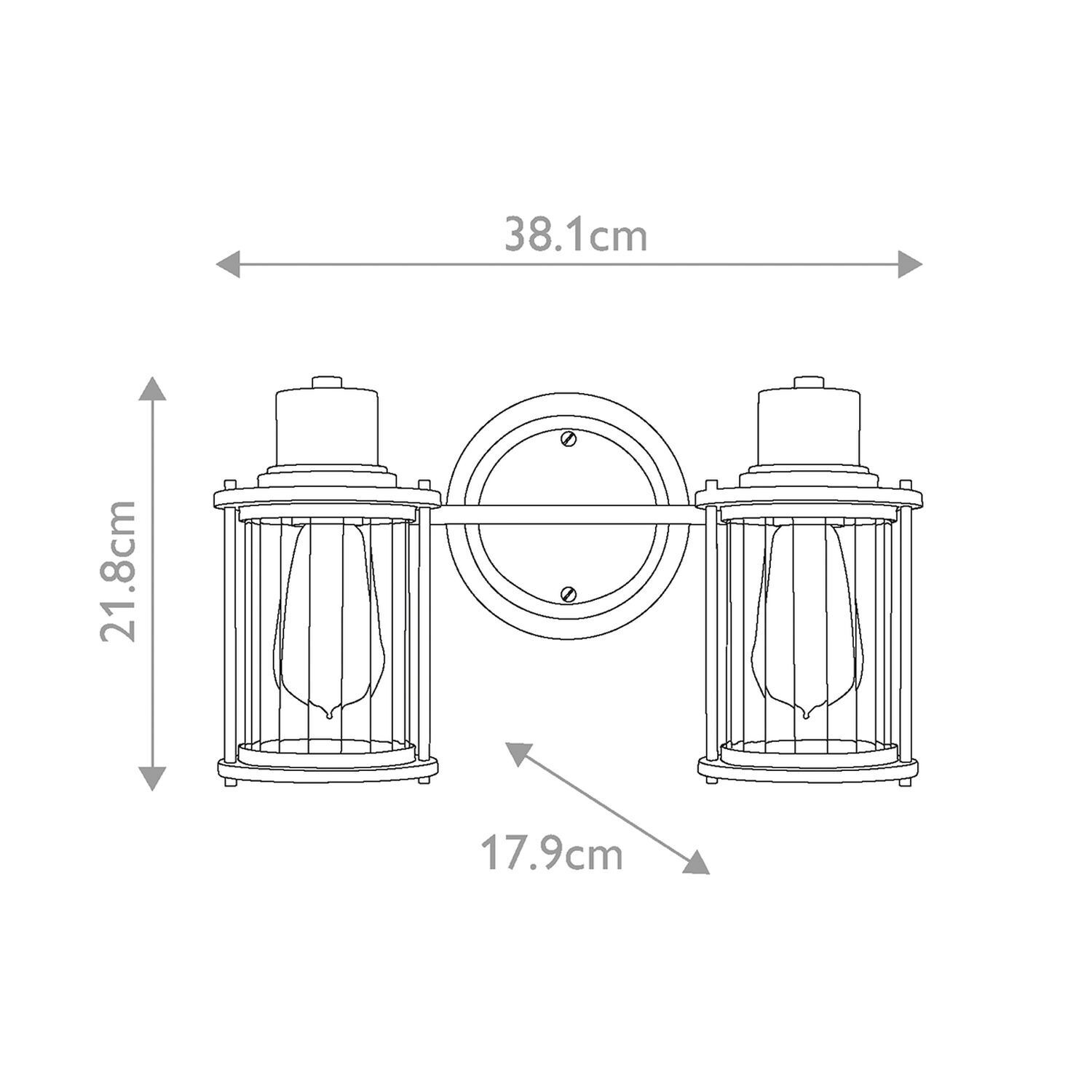 Wandleuchte Bad Vintage IP44 B: 38,1 cm Metall Glas 2x E27 Wandlampe, Applivée?, zwei-Lampen?, Wandleuchte, Rahmenlos