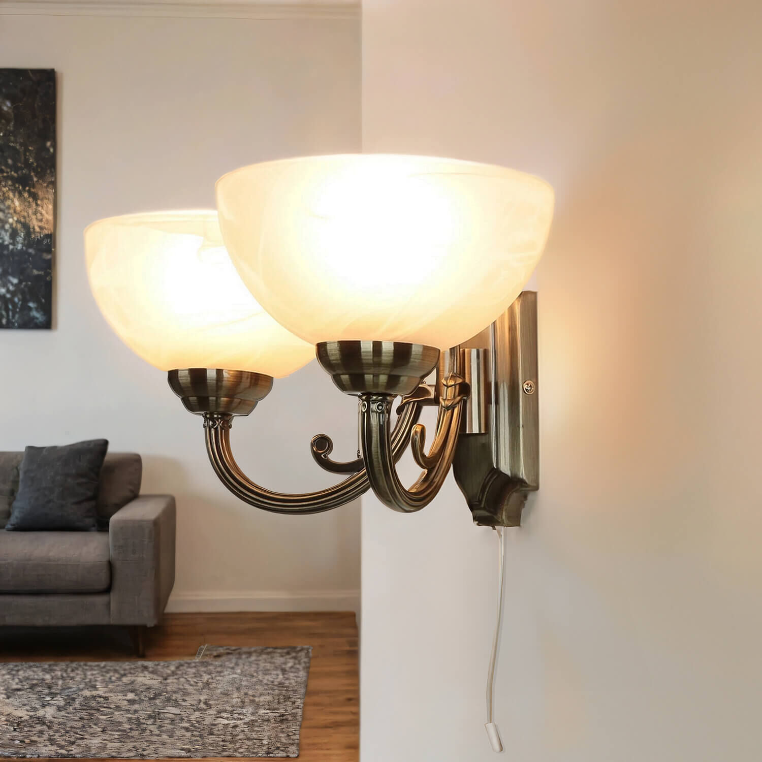 Wandleuchte MARLENE mit Glasschirm Weiß Bronze Lampe