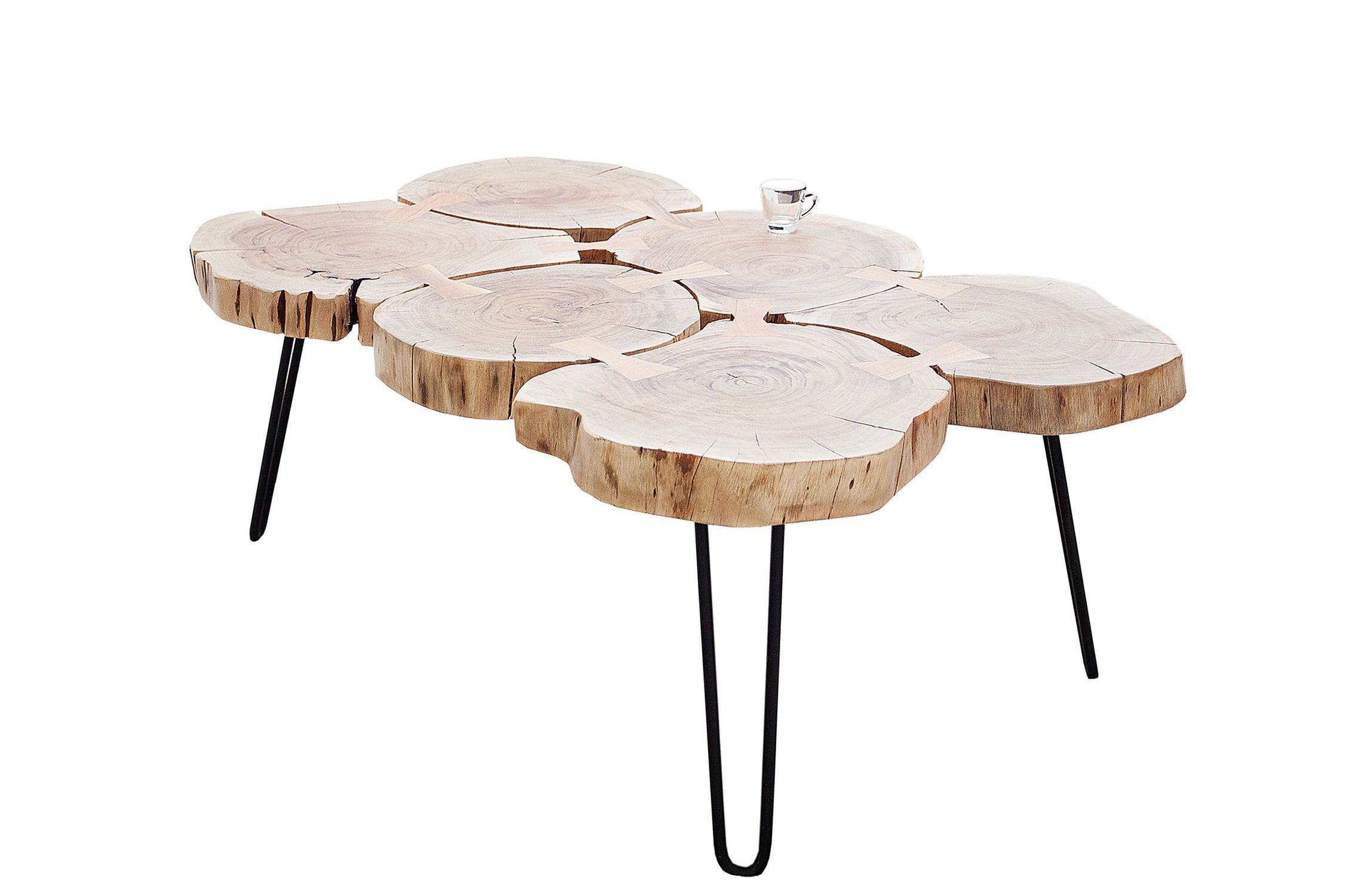 Table basse en bois d'acacia métal 110 x 70 cm Rondelles d'arbre Kaffeetisch, Mobiliar, Tabelle, Esstisch, Tischplatte
