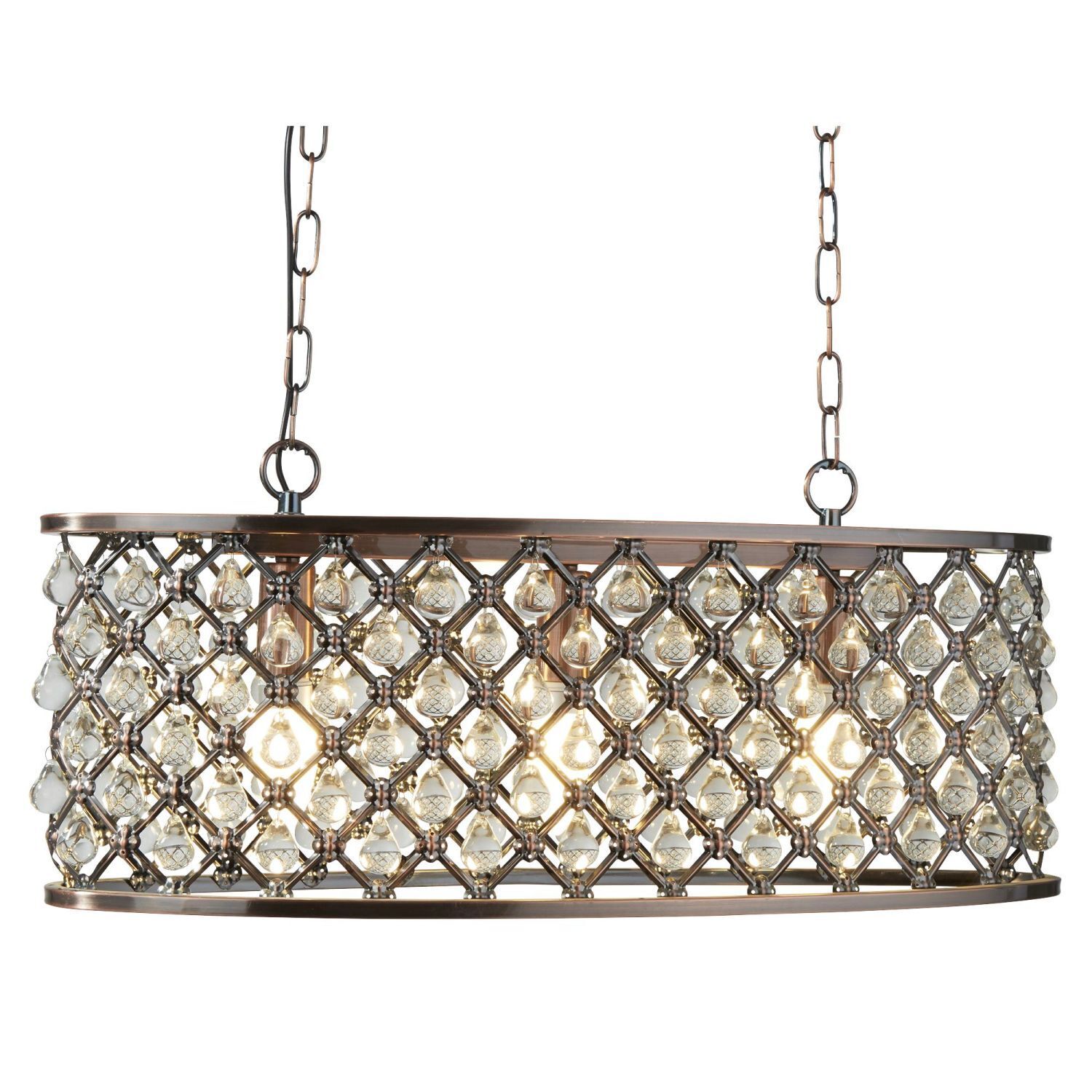 Lampe à suspendre cristal L : 60 cm 3x E14 en cuivre antique