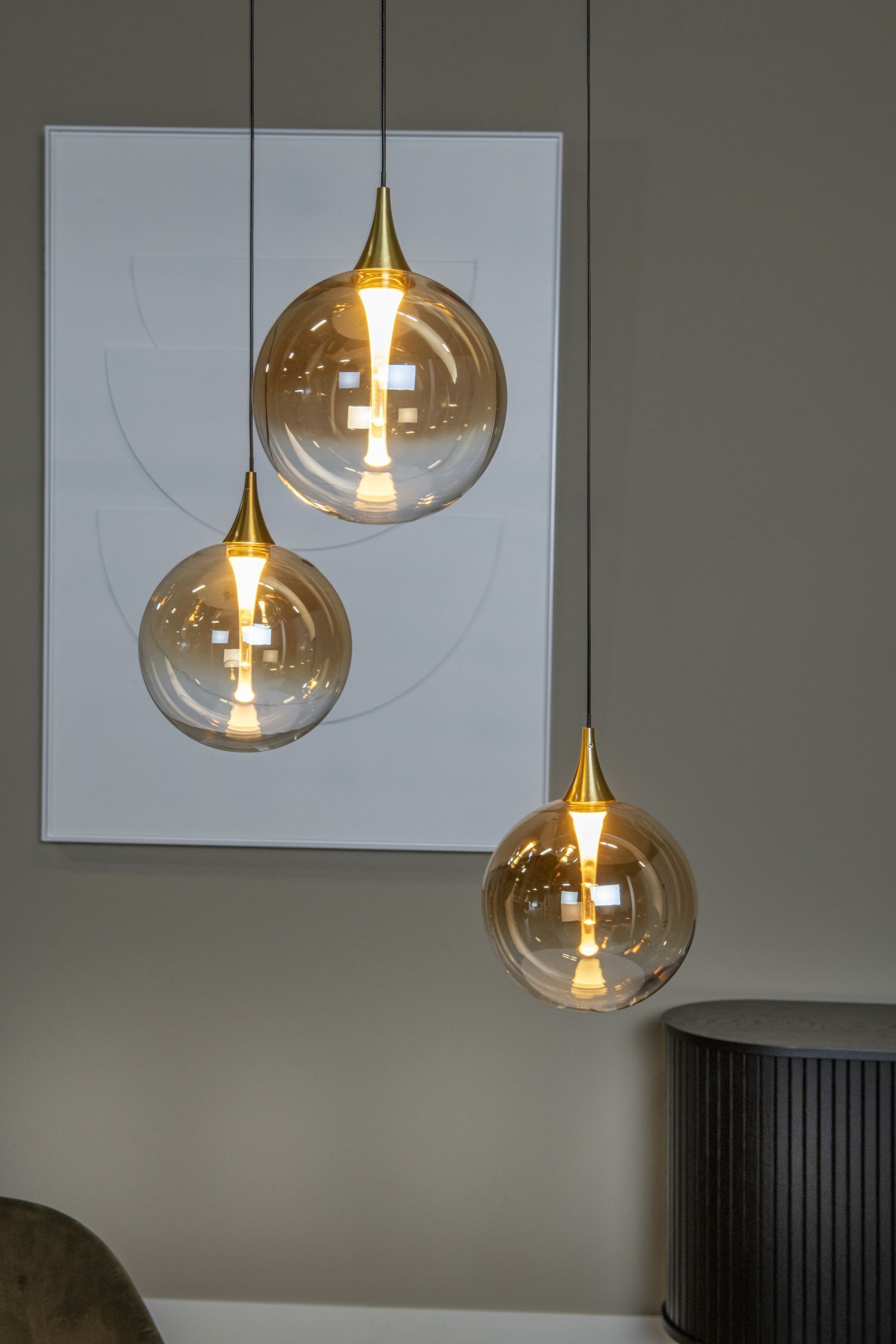 LED Hängelampe Bernstein 3-flammig 2700 K L:36 cm Hängelampe, Glaslampe, pendel, goldfarben, Ambientebeleuchtung